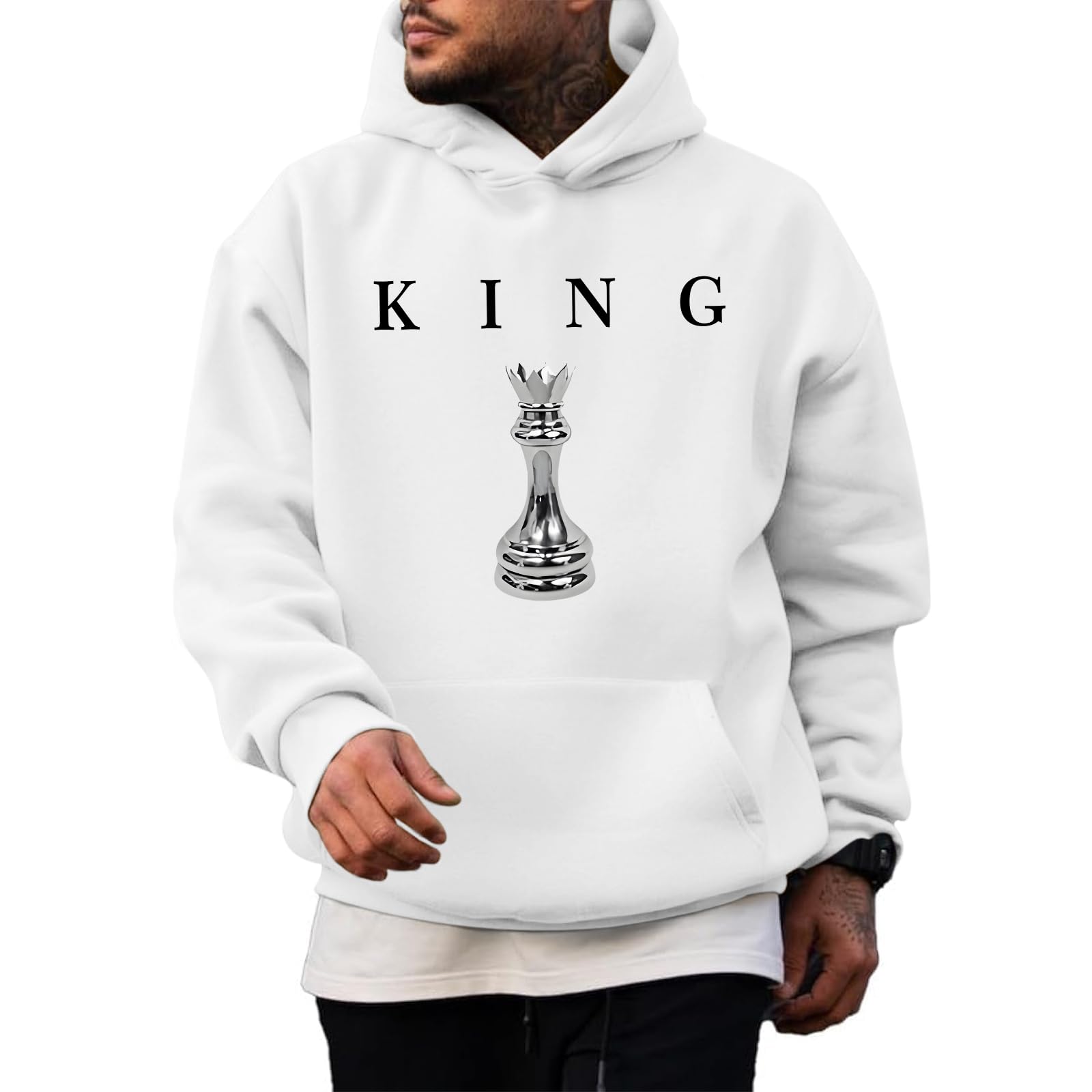 Kelxjia King Graphic Hoodies For Men Oversized Designer Hoodie Cool Chess Sweatshirts Urban Streetwear Drop Shoulder Pullover