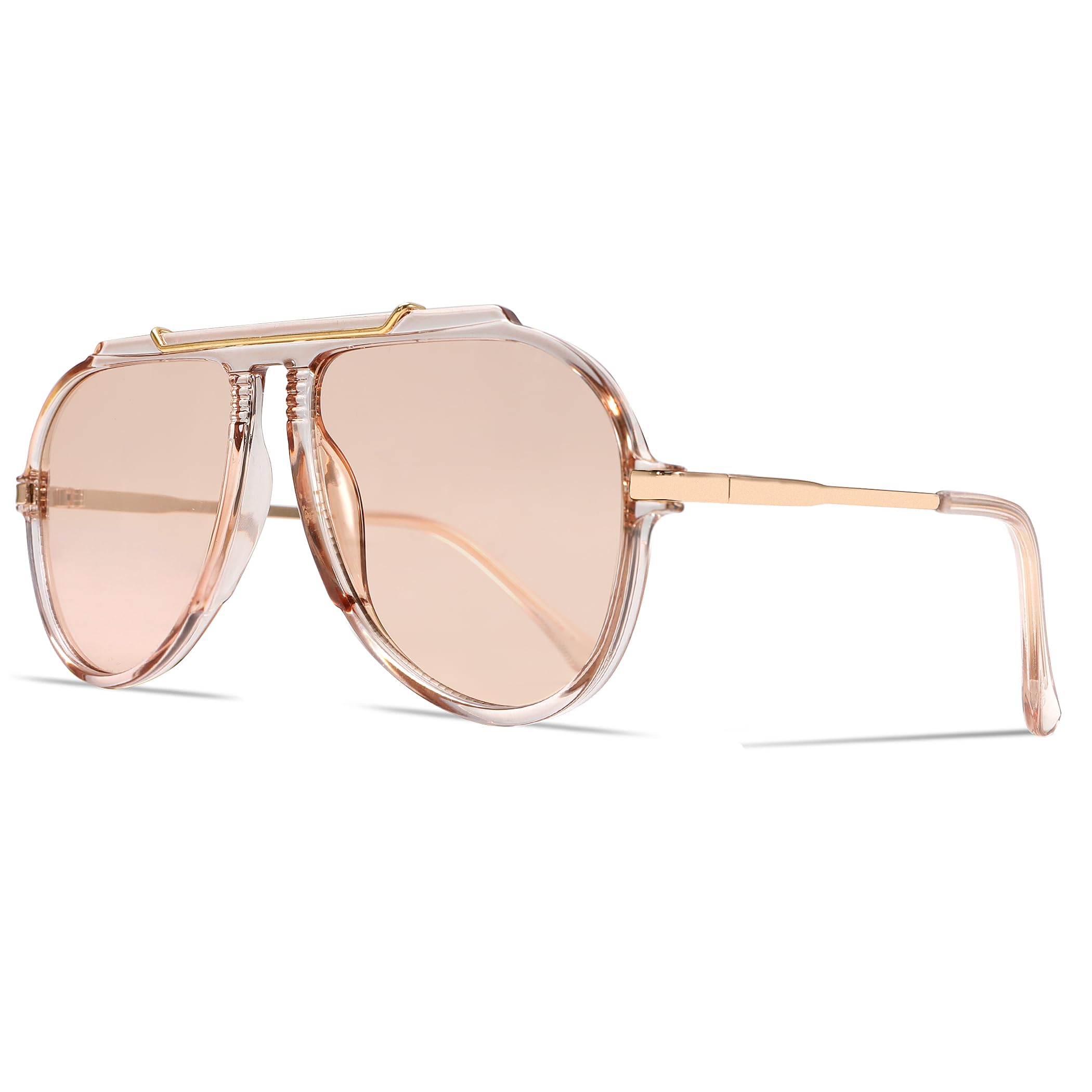 GUVIVI Oversized Aviator Sunglasses for Women Men 2026 70s Retro Gold Metal Sun Glasses Tangle Free Square Aviators