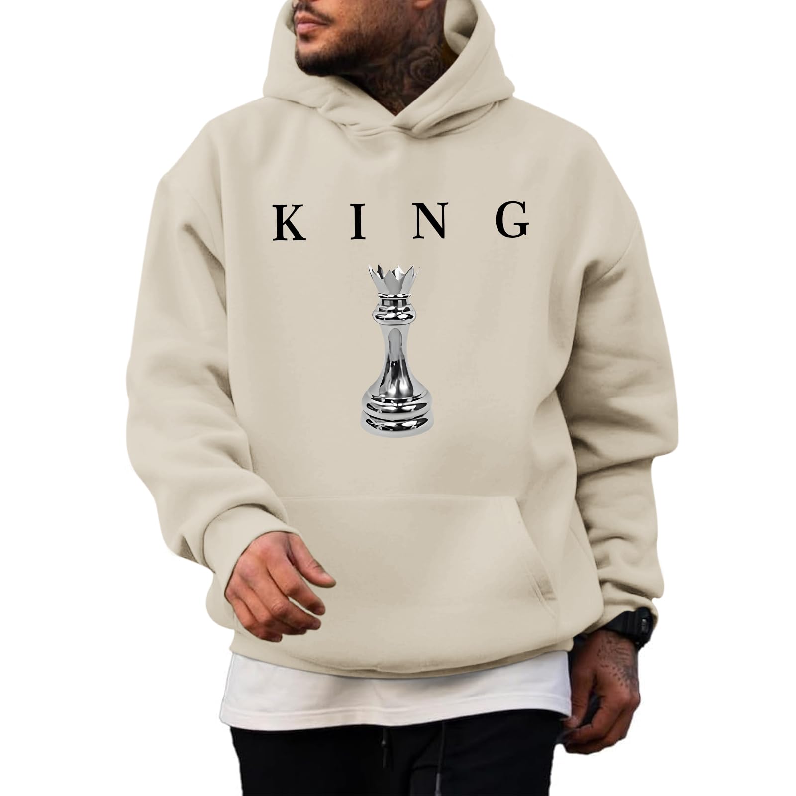 Kelxjia King Graphic Hoodies For Men Oversized Designer Hoodie Cool Chess Sweatshirts Urban Streetwear Drop Shoulder Pullover