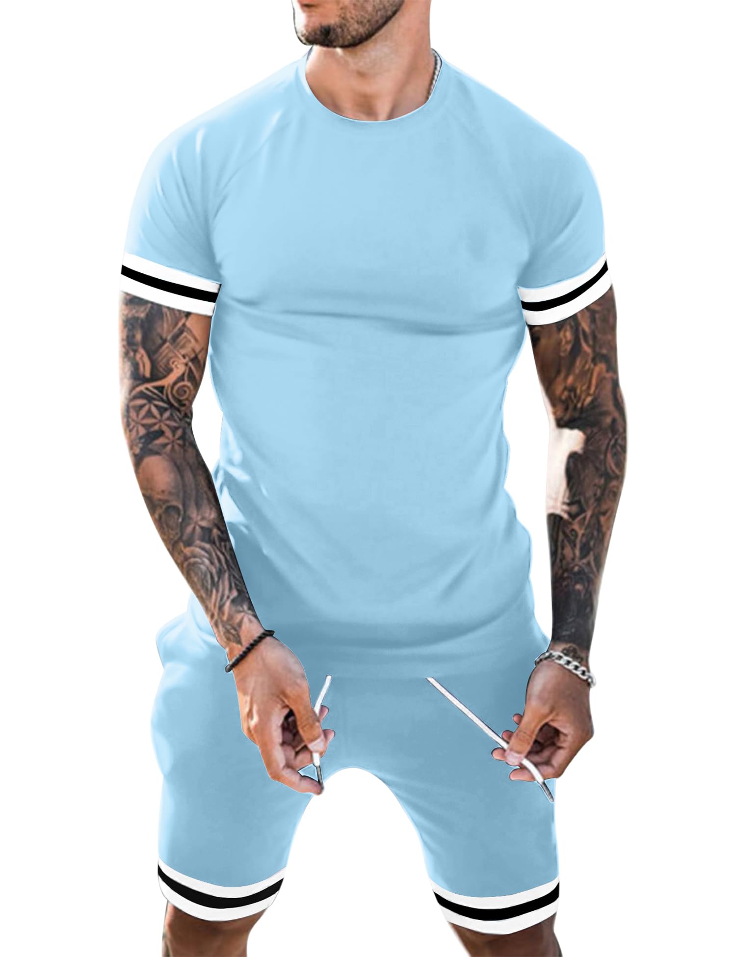 Babioboa Mens Short Sets 2 Piece Outfits Fashion Summer Tracksuit Casual Shirt Shorts Slim Fit Athletic Sports Sweatsuit