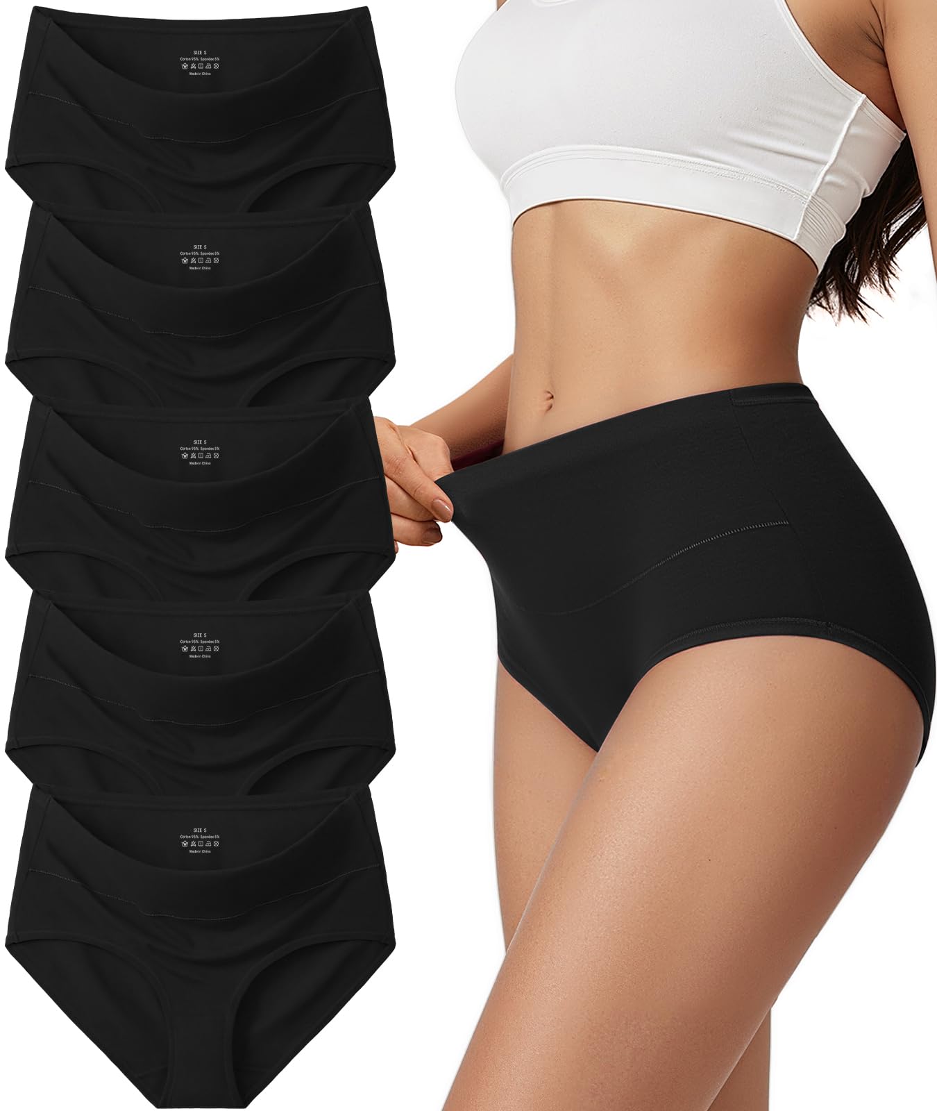 Vevmon Cotton Underwear for Women High Waisted Full Coverage Briefs Soft Ladies Panties 5 Pack
