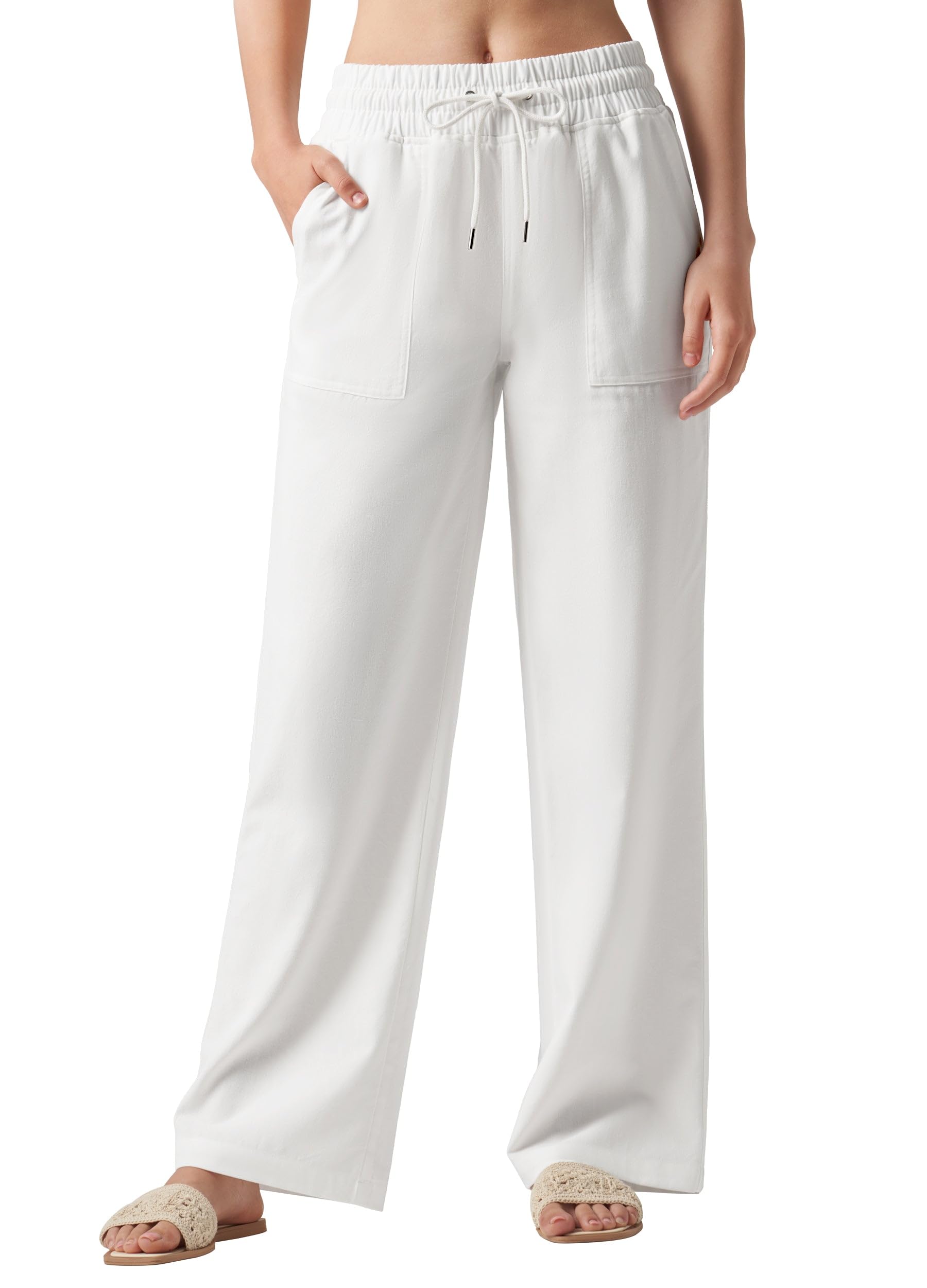 Willit Women Linen Pants Wide Leg Casual Palazzo Pants Cotton Linen Lounge Beach Summer Pants with Pockets 29"/31"/ 33"