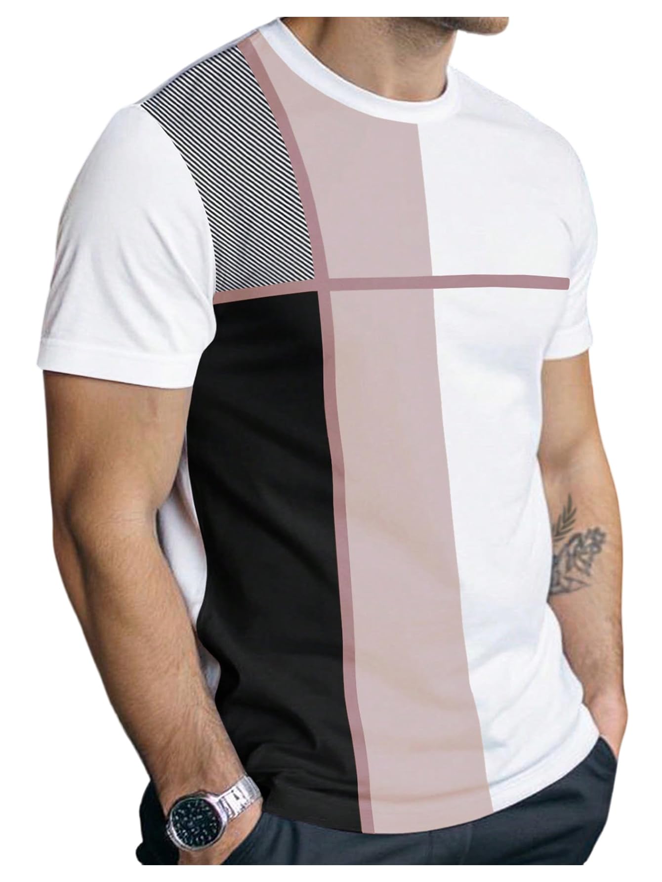 SOLY HUX Men's Casual T Shirts Short Sleeve Crew Neck Color Block Graphic Tees Shirt Summer Tops