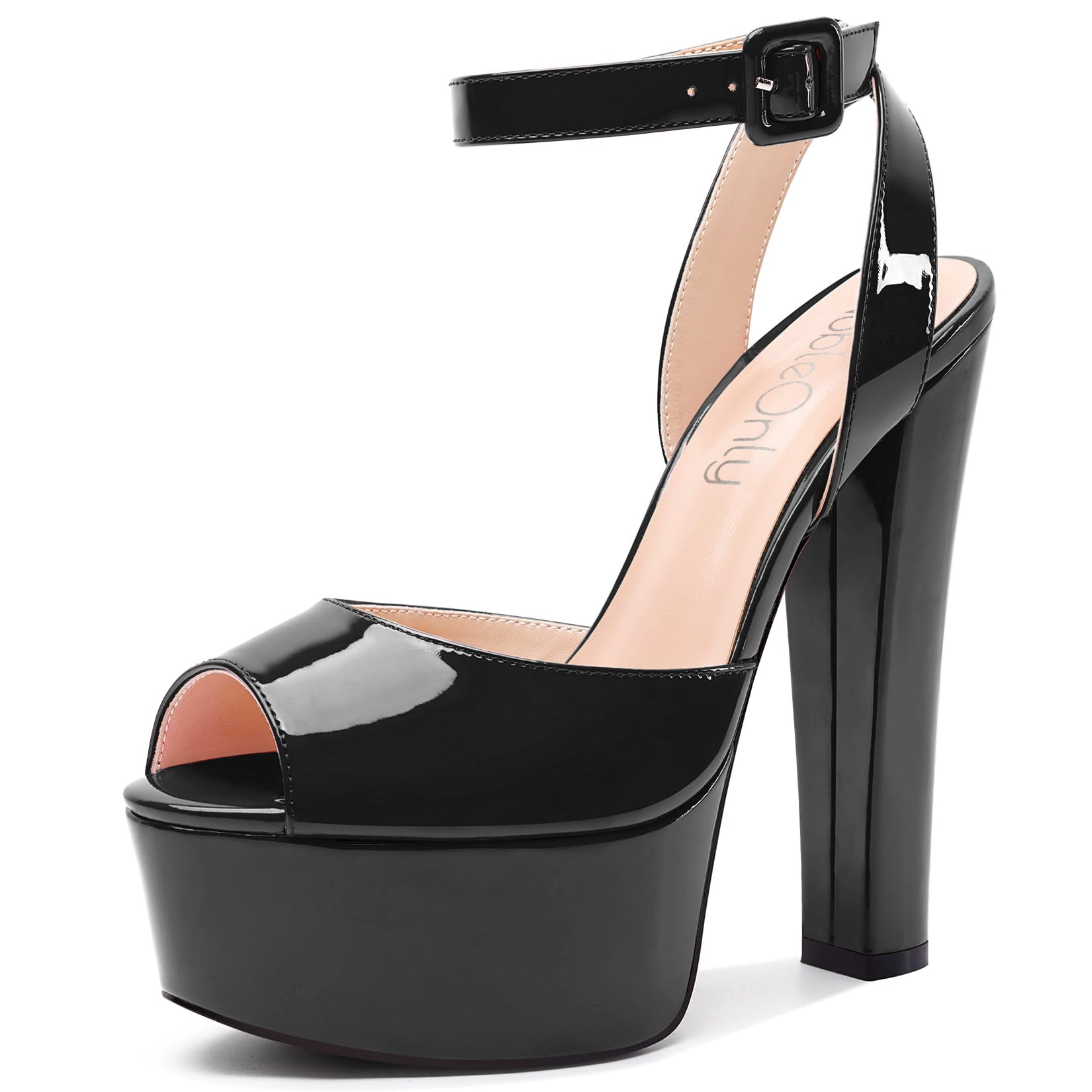 NobleOnly Womens High Block Platform Heel Peep Toe Ankle Strap Sandals Buckle Prom Dress Shoes 5.9 Inches Heels