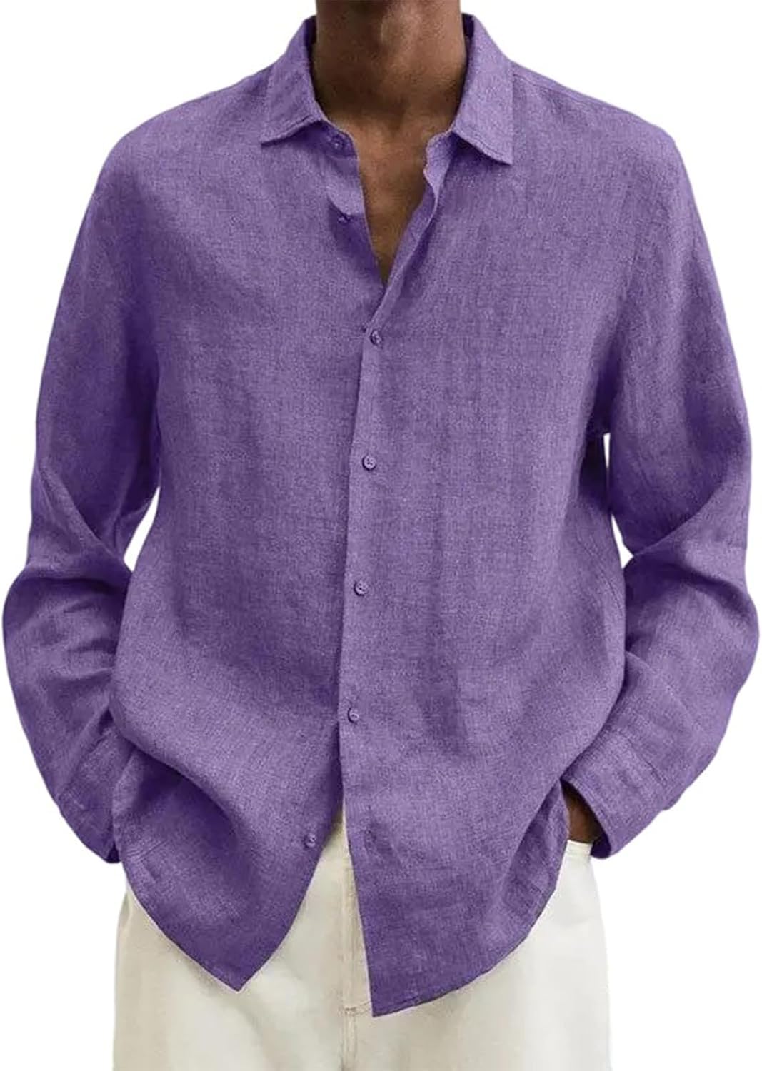 Cotton Linen Shirts for Men Button Down Casual Loose Fit Long Sleeve Summer Beach Shirts Vacation Tops