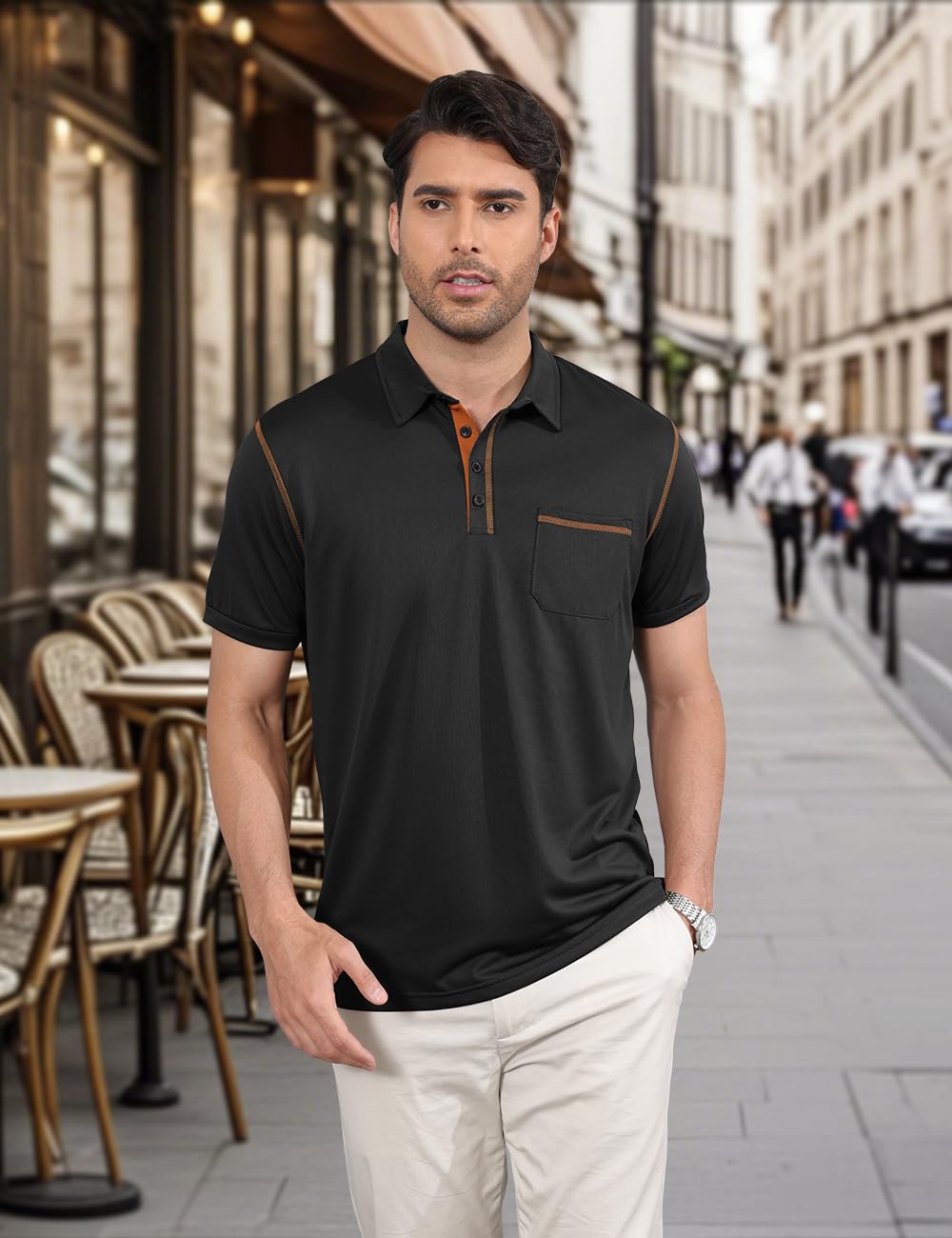 QOSOQ Men's Polo Shirts Short Sleeve Golf Polo T Shirt Lightweight Casual Button Down Shirts Summer Collared with Pocket