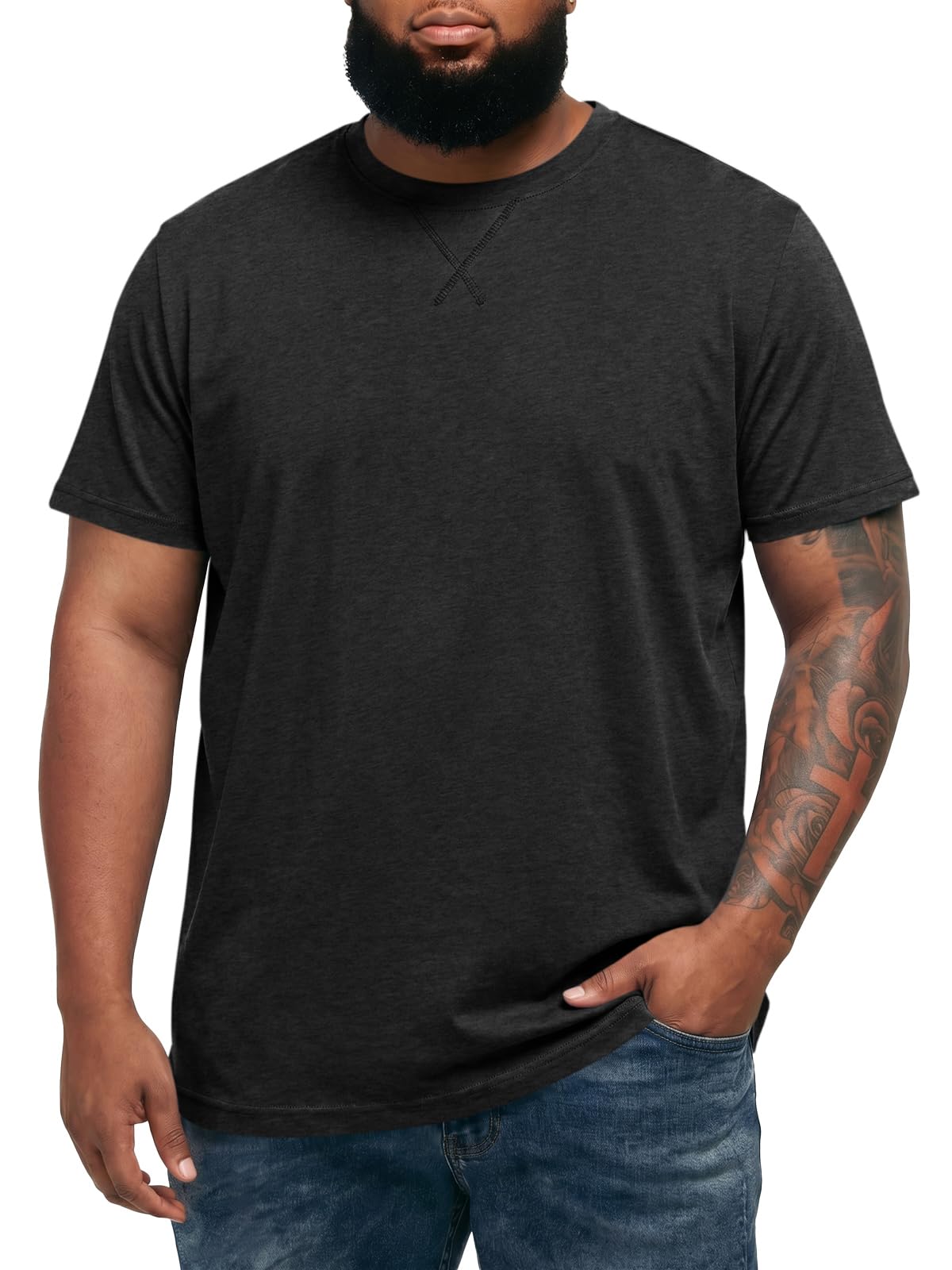 Runcati Mens Big and Tall Shirts Short Sleeve Crew Neck Casual T-Shirt Summer Longline Hipster Tee Shirts