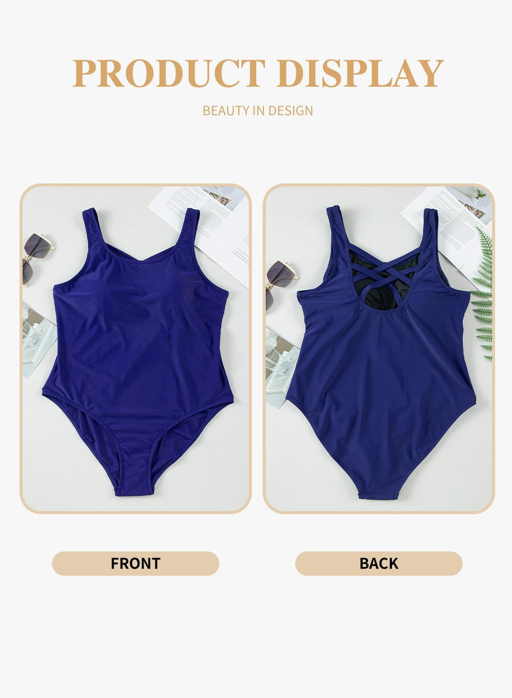 Eytino Plus Size Swimsuit for Women Back Crisscross Sports Tummy Control One Piece Bathing Suits(1X-5X)