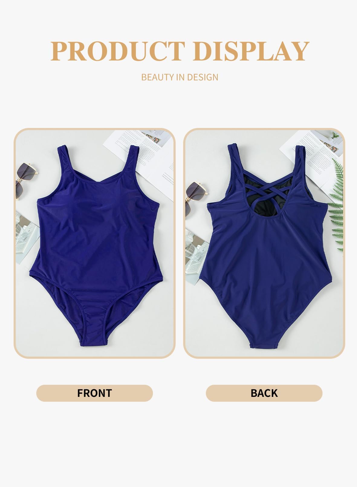 Eytino Plus Size Swimsuit for Women Back Crisscross Sports Tummy Control One Piece Bathing Suits(1X-5X)