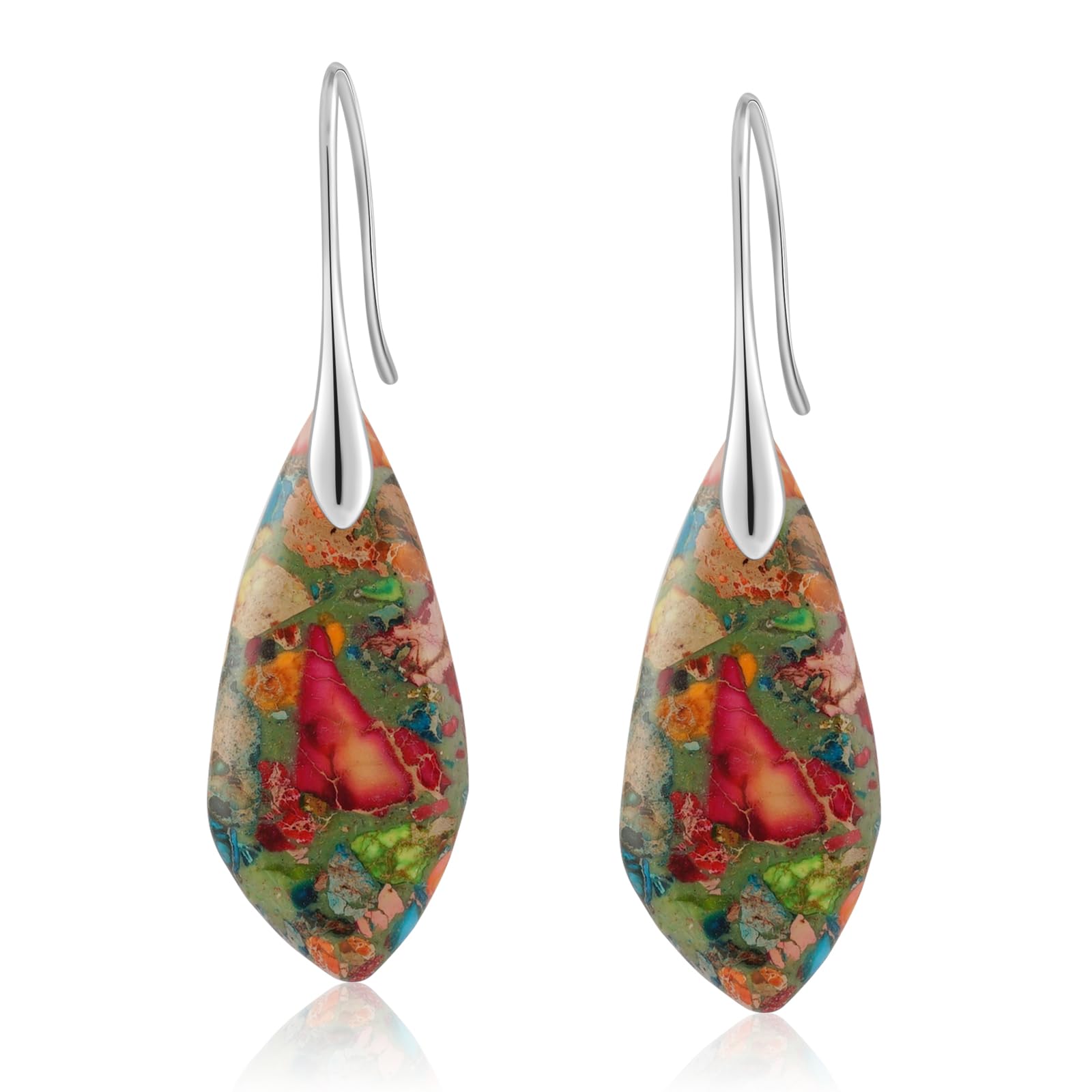 Sriomu Natural Healing Stone Fishhoop Dangle Drop Earrings Statement Gold silver earrings