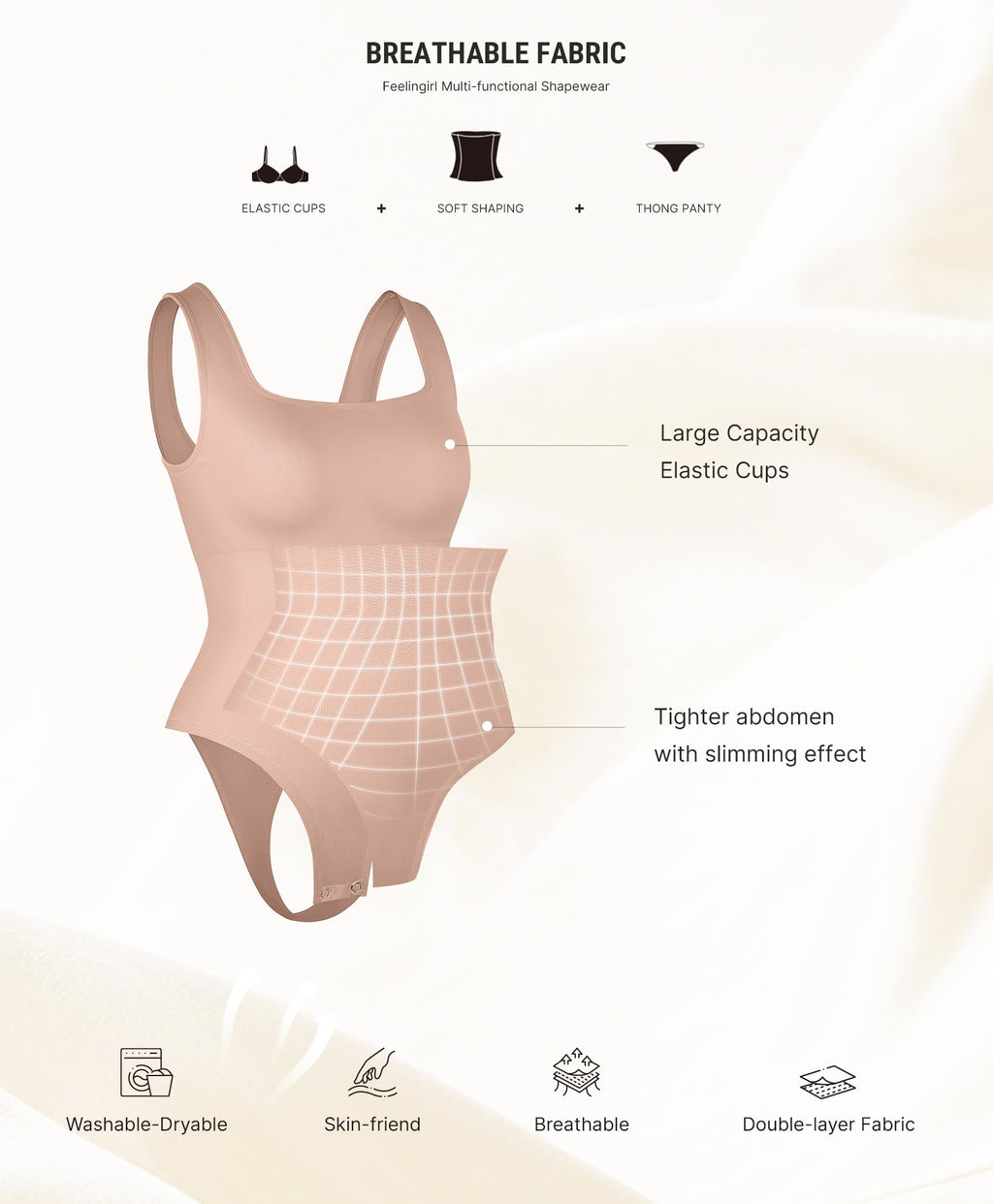 FeelinGirl Bodysuits for Women Seamless Square Neck Tummy Control Compression Thong Shapewear Bodysuit Tank Tops Bodysuit