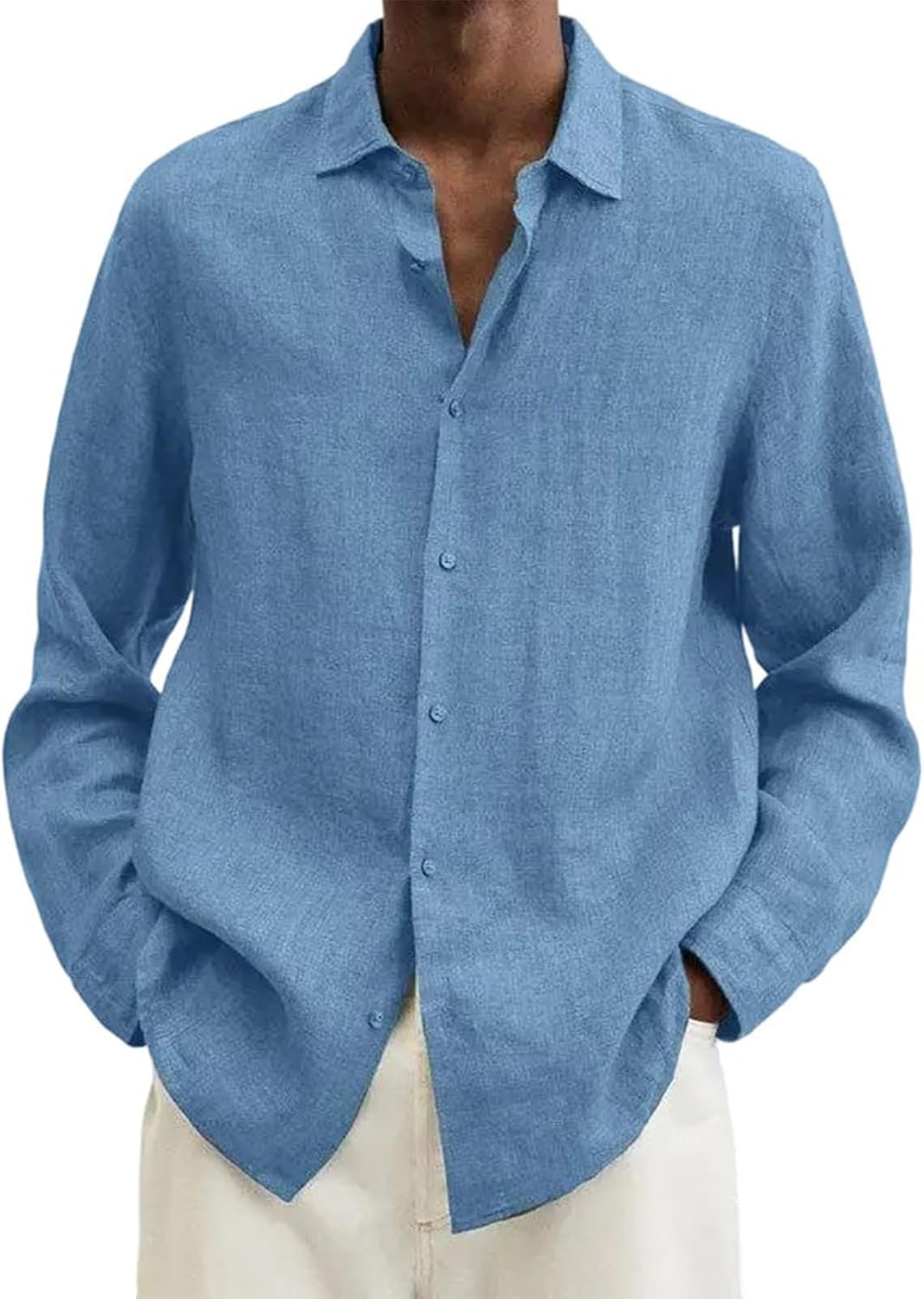 Cotton Linen Shirts for Men Button Down Casual Loose Fit Long Sleeve Summer Beach Shirts Vacation Tops