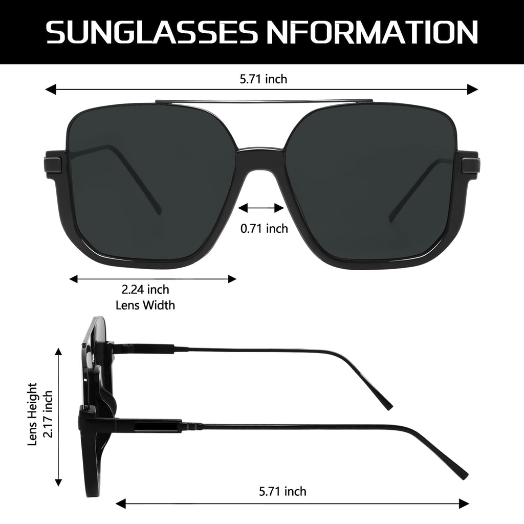 GUVIVI Retro Oversized Aviator Sunglasses for Women Men Square Double Bridge Pilot Sun Glasses 70s Trendy Shades
