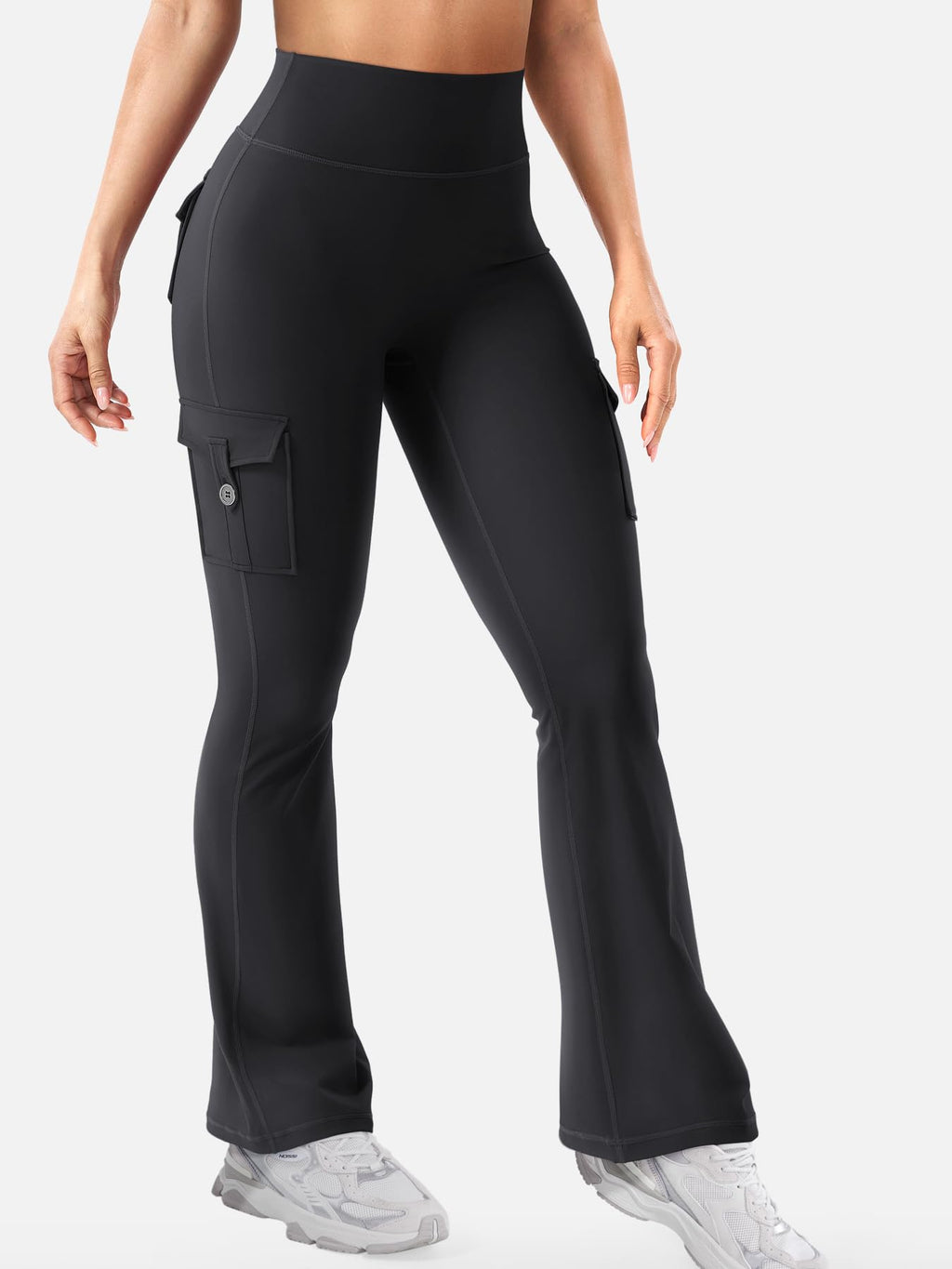 YEOREO CoreFlex Women Workout Flare Leggings with Pockets Hidden Scrunch High Waisted Cargo Gym Yoga No Front Seam Leggings