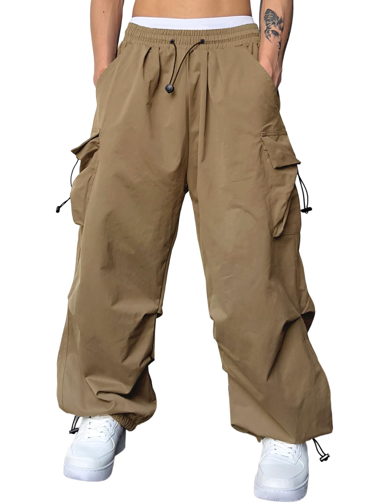 JMIERR Men's Baggy Cargo Pants Trendy Casual Parachute Pant Loose Fit Harem Joggers with Pockets for Streetwear