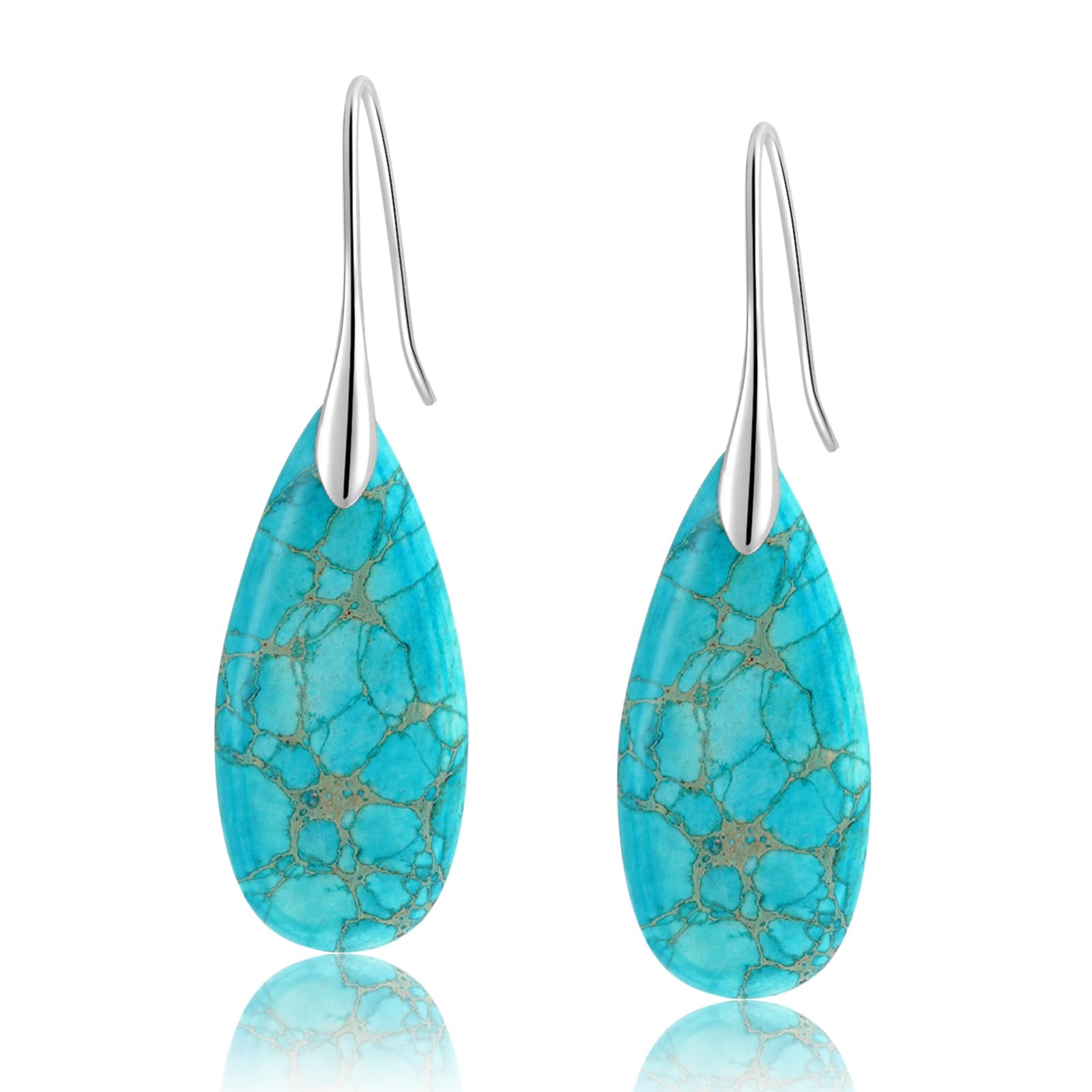 Sriomu Natural Healing Stone Fishhoop Dangle Drop Earrings Statement Gold silver earrings