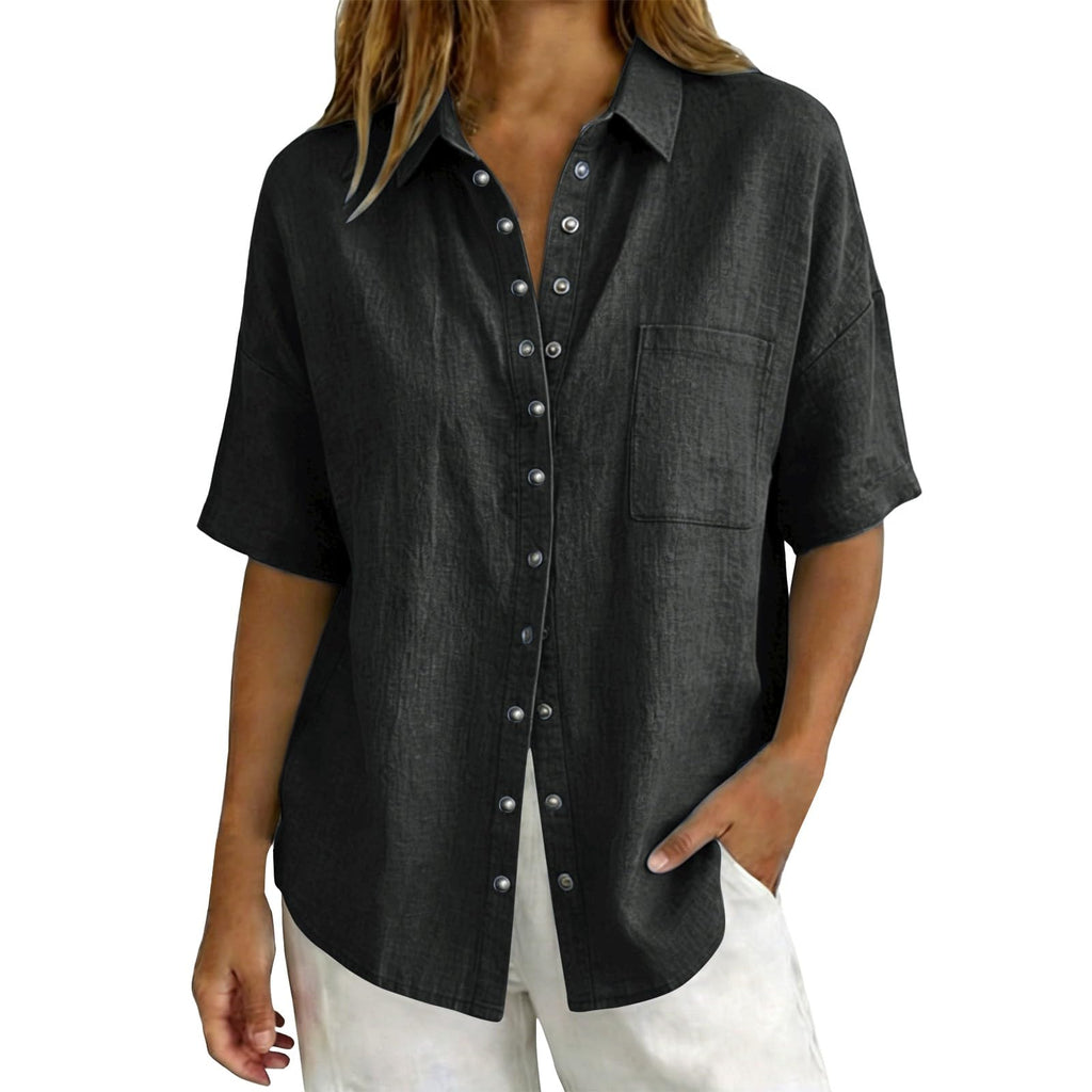 Linen Tops for Women Breathable Gauze Shirts Cotton Button Down Summer Elbow Length Blouses Dressy Casual Clothes