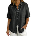 Linen Tops for Women Breathable Gauze Shirts Cotton Button Down Summer Elbow Length Blouses Dressy Casual Clothes