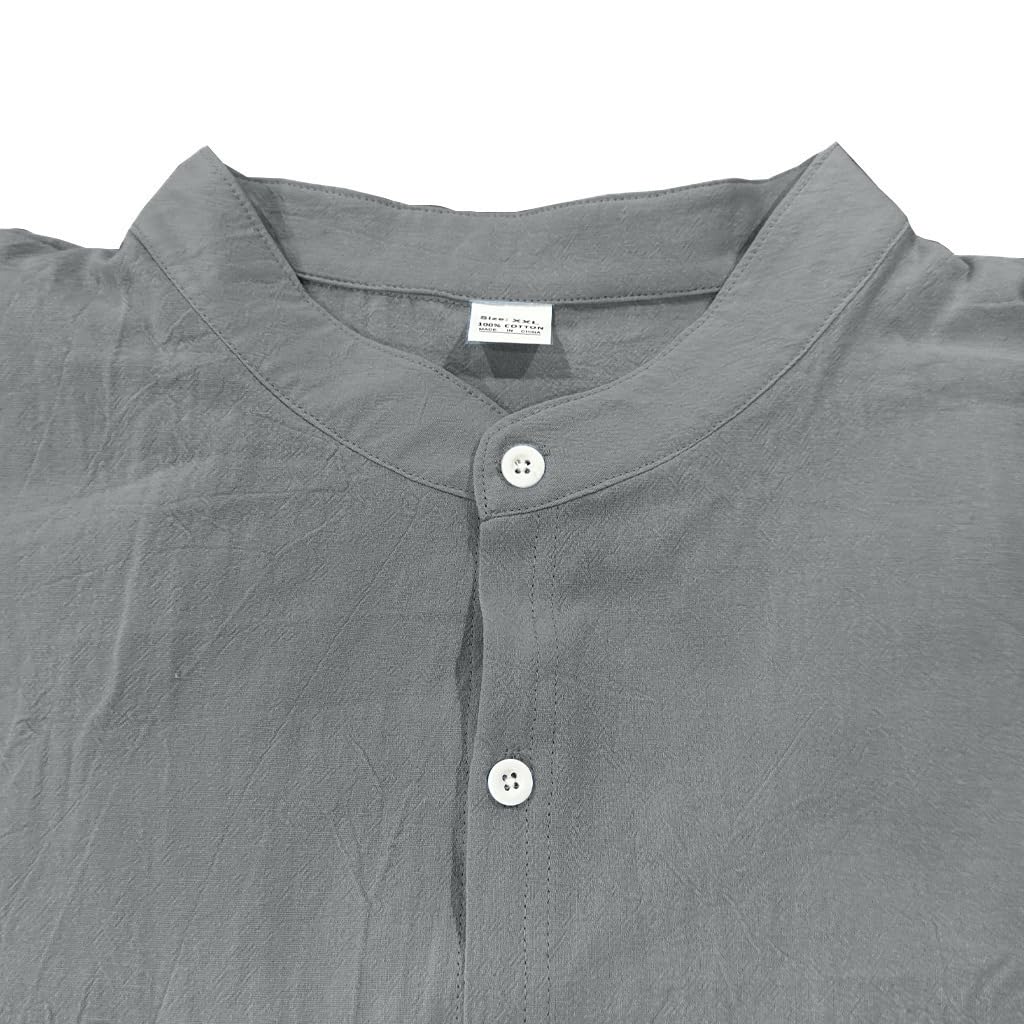 Men's Long Sleeve Button Down Shirts 2026 Trendy Henley Neck Linen Shirts Regular Fit Summer Beach Vacation Tops