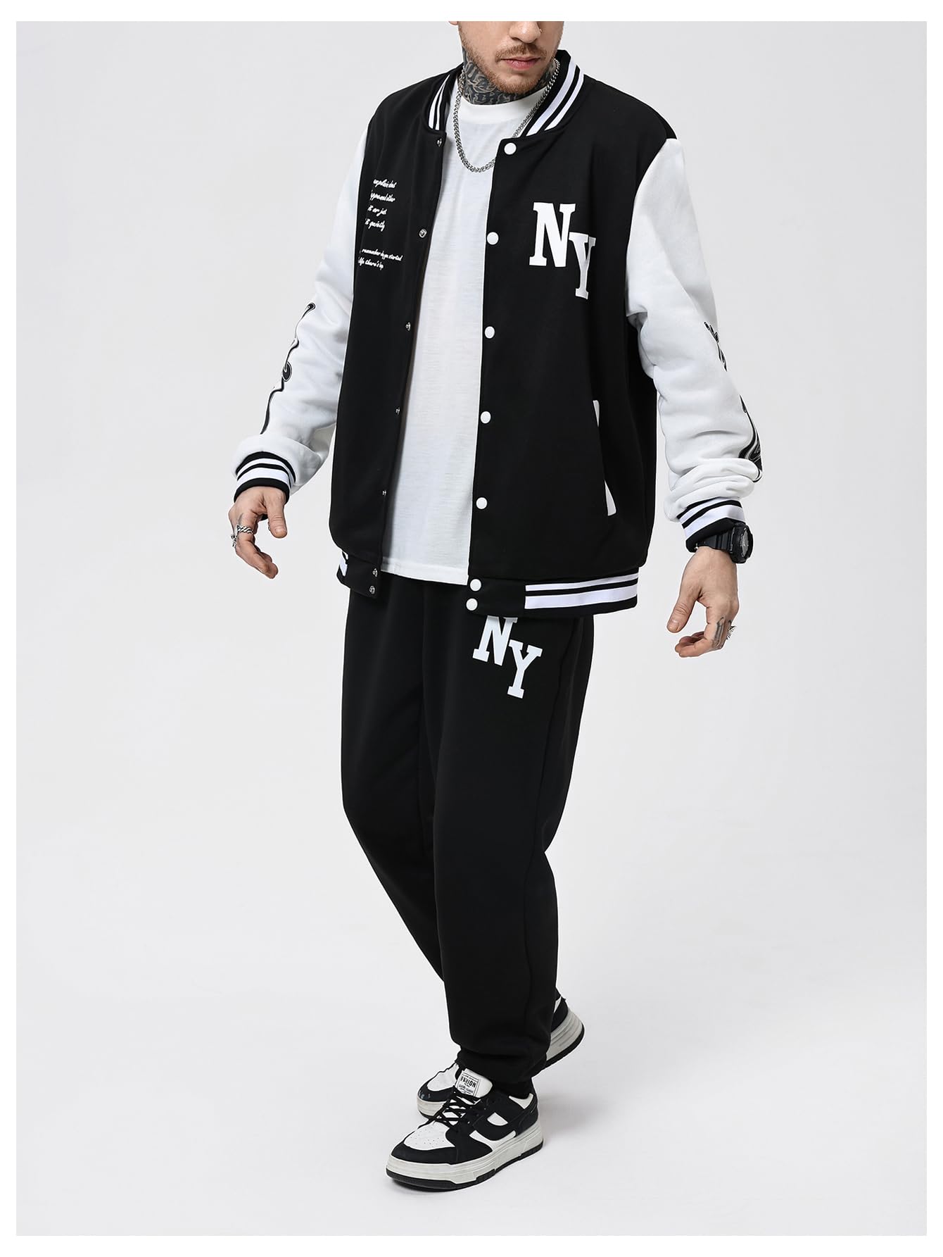 SOLY HUX Men's Varsity Jacket Color Block Letter Graphic Long Sleeve Baseball Jacket Bomber Coat