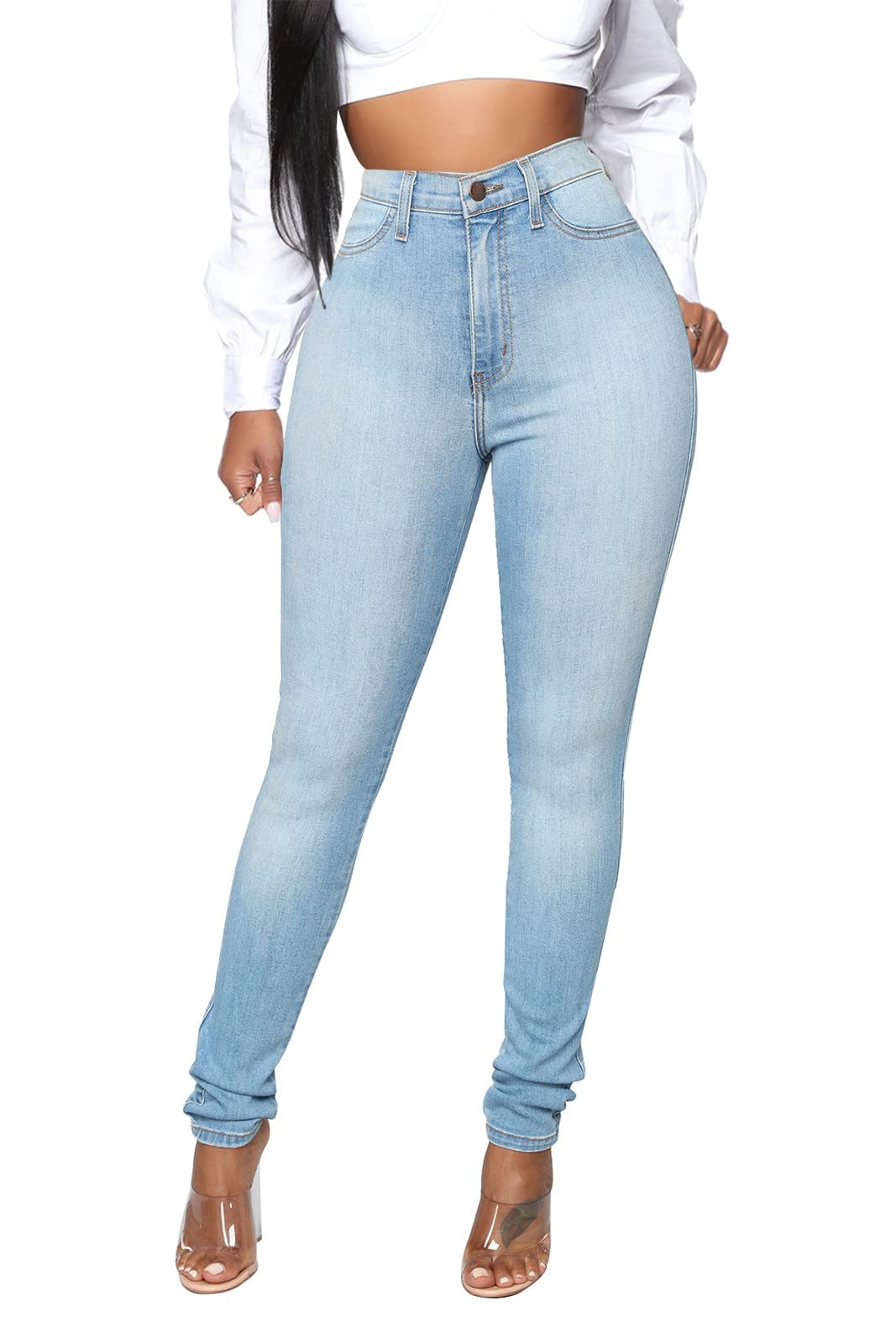 KUNMI Womens Classic High Waisted Skinny Stretch Butt Lifting Jeans Slim Fit Denim Pants