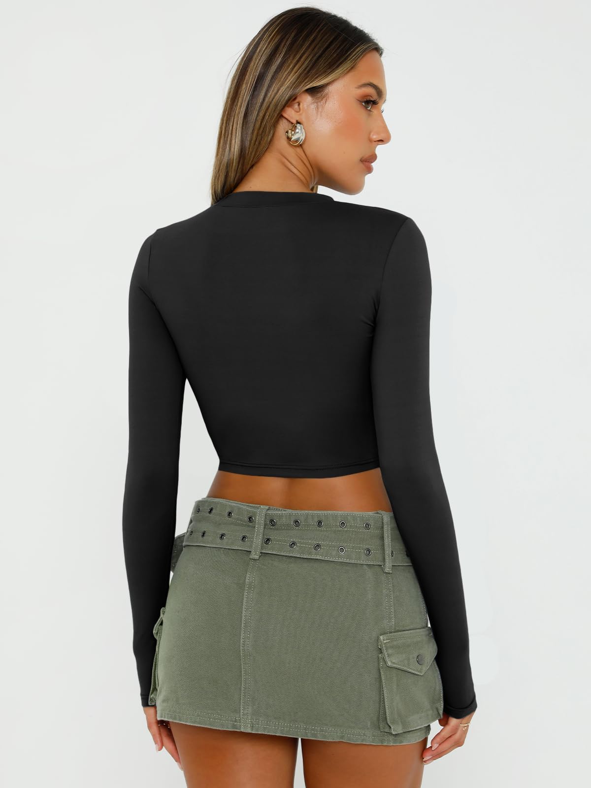 Trendy Queen Womens Long Sleeve Crop Tops Basic Slim Fitted Shirts Spring Fashion Outfits 2026 Teen Girl Clothes