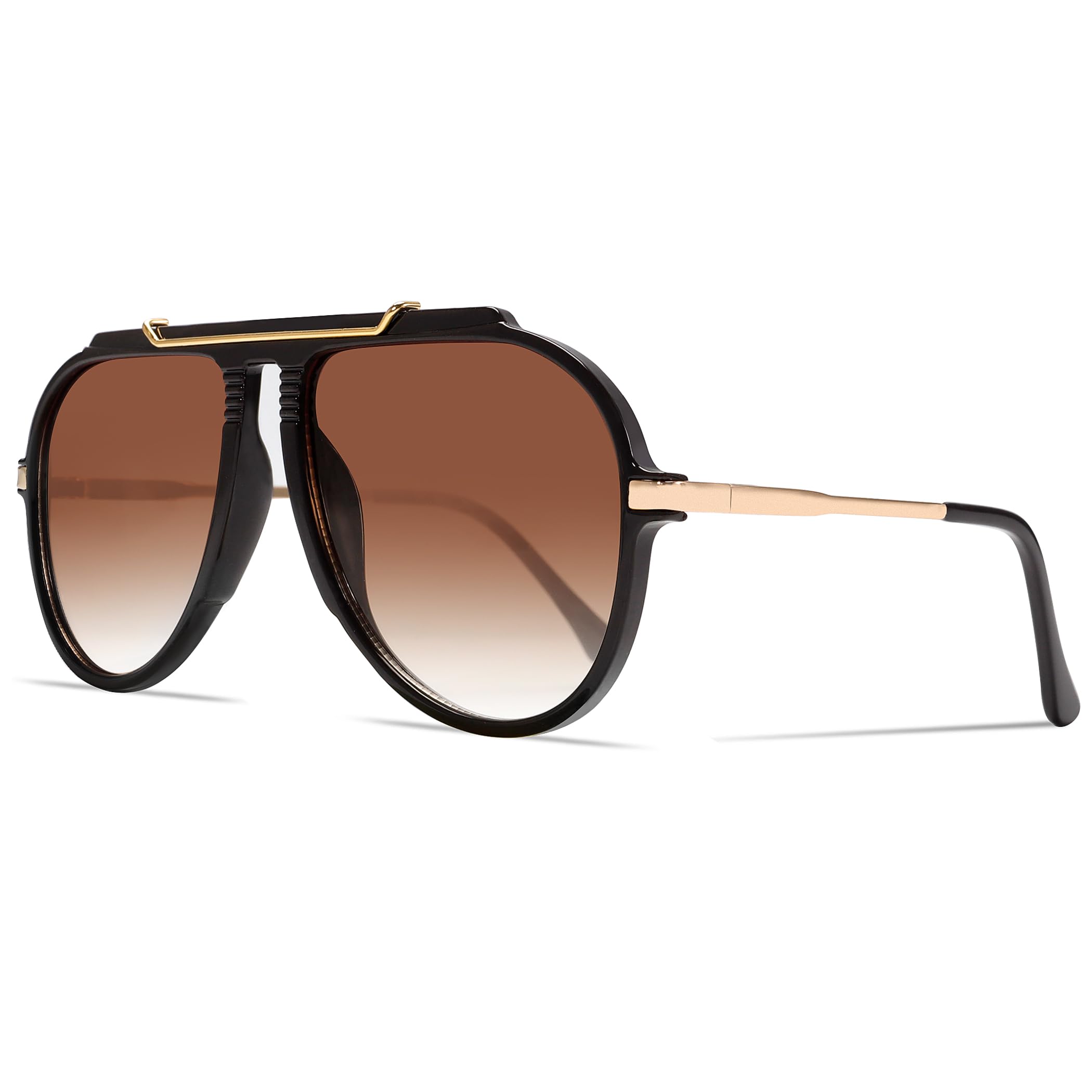GUVIVI Oversized Aviator Sunglasses for Women Men 2026 70s Retro Gold Metal Sun Glasses Tangle Free Square Aviators