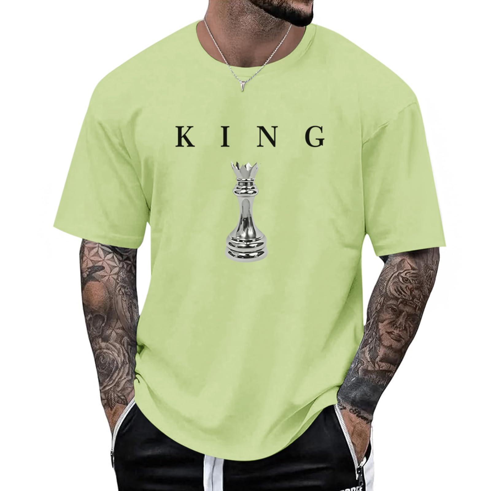 Kelxjia Men's King Chess Shirt Graphic Tees Designer Printed T Shirts for Men Urban Letter T-Shirt Streetwear