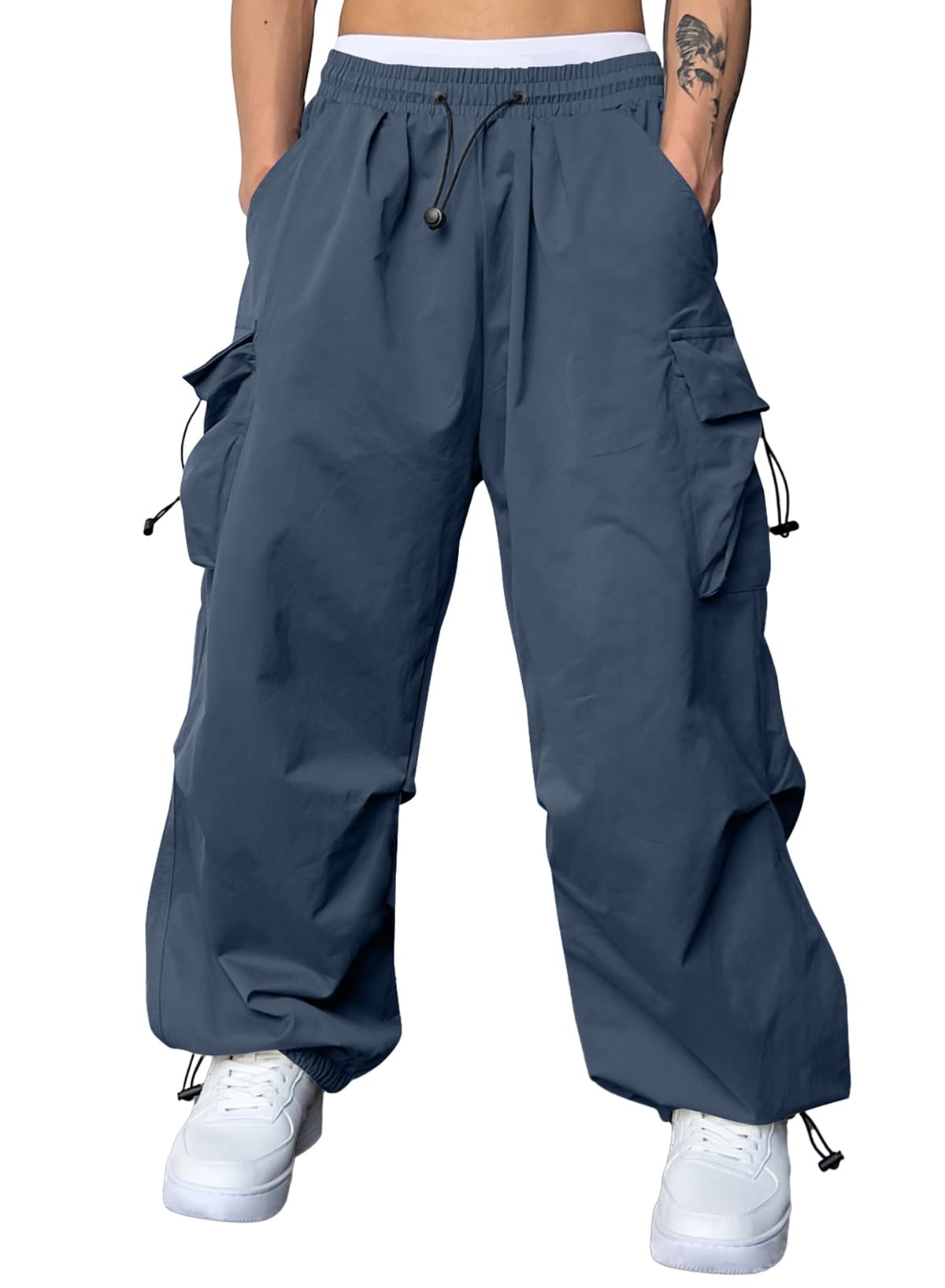 JMIERR Men's Baggy Cargo Pants Trendy Casual Parachute Pant Loose Fit Harem Joggers with Pockets for Streetwear
