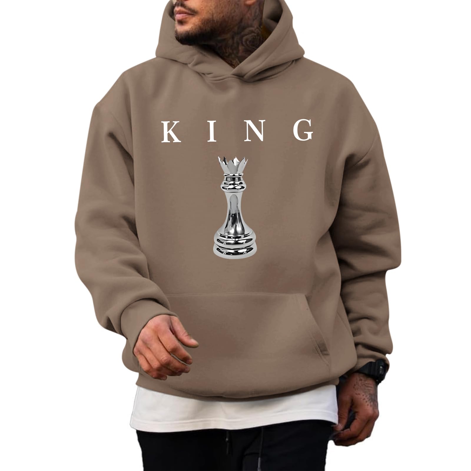 Kelxjia King Graphic Hoodies For Men Oversized Designer Hoodie Cool Chess Sweatshirts Urban Streetwear Drop Shoulder Pullover