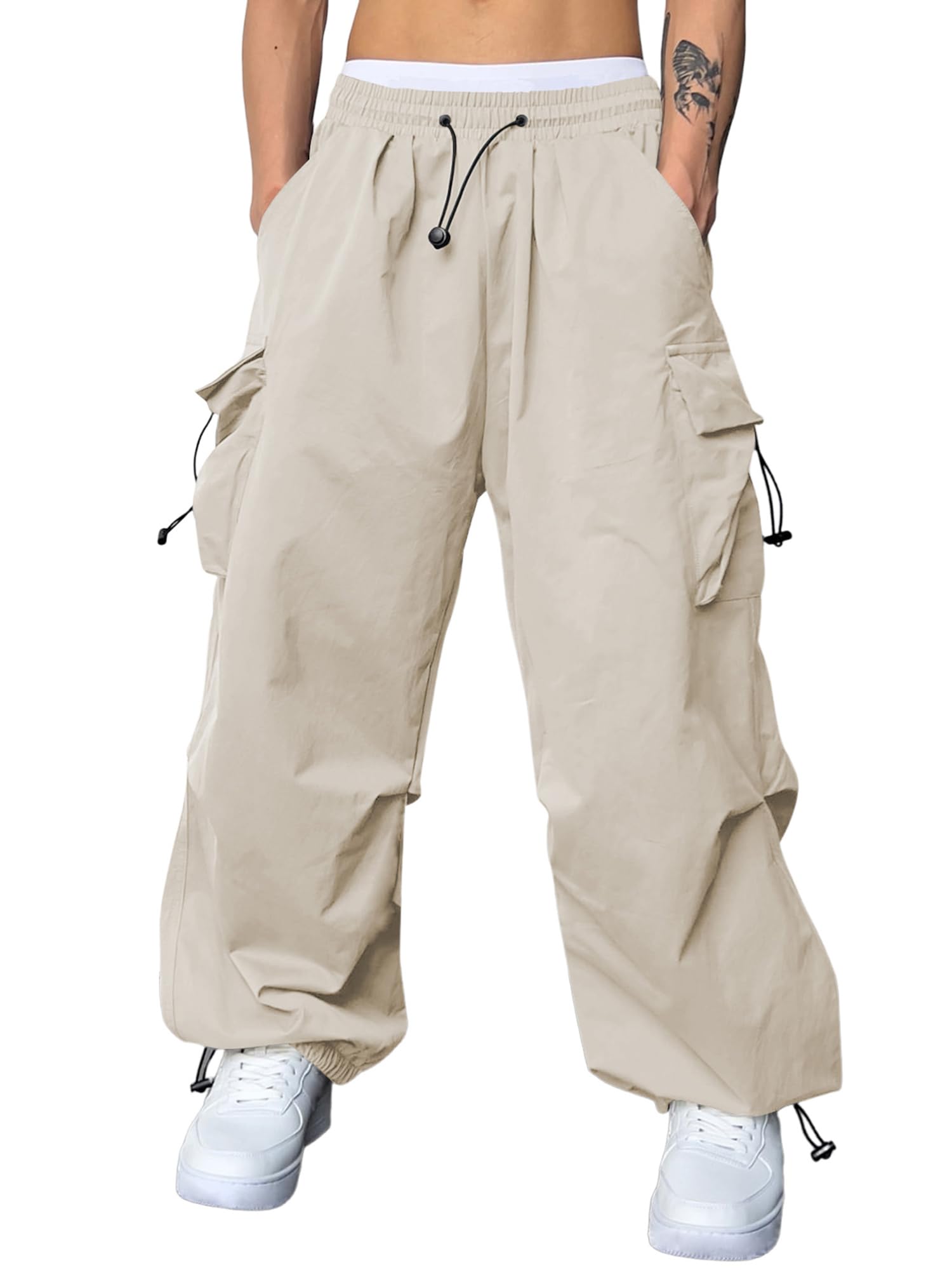 JMIERR Men's Baggy Cargo Pants Trendy Casual Parachute Pant Loose Fit Harem Joggers with Pockets for Streetwear
