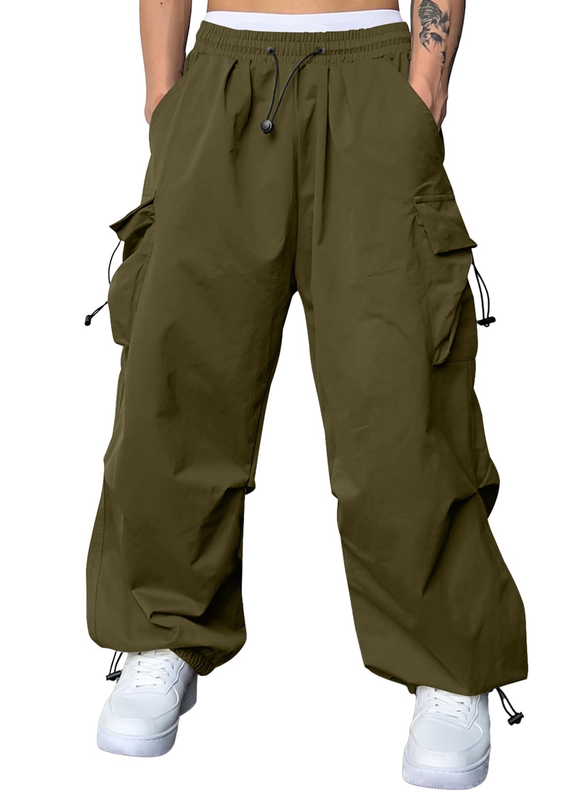 JMIERR Men's Baggy Cargo Pants Trendy Casual Parachute Pant Loose Fit Harem Joggers with Pockets for Streetwear