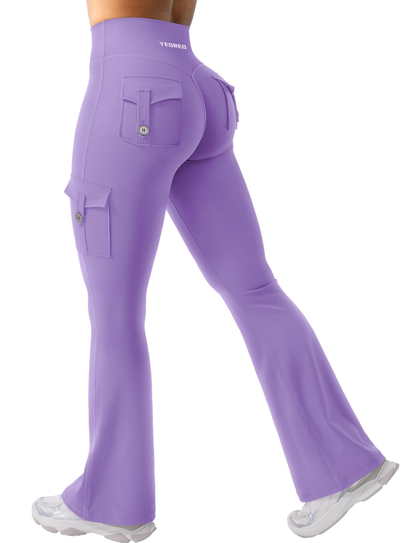 YEOREO CoreFlex Women Workout Flare Leggings with Pockets Hidden Scrunch High Waisted Cargo Gym Yoga No Front Seam Leggings