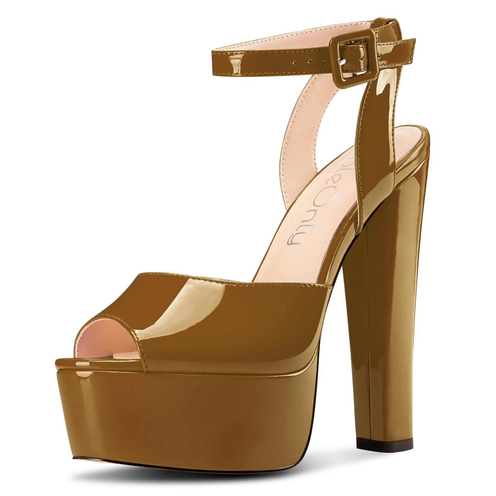 NobleOnly Womens High Block Platform Heel Peep Toe Ankle Strap Sandals Buckle Prom Dress Shoes 5.9 Inches Heels