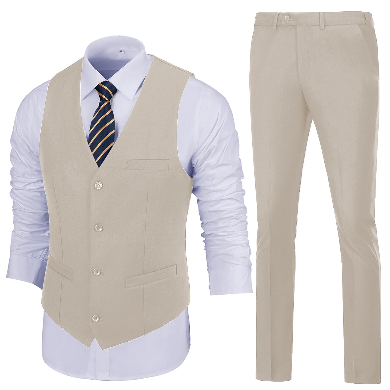 Mens Slim Fit 2 Piece Suit Set V-Neck Solid Dress Suit Vest Pants Wedding Prom Tuxedo for Men