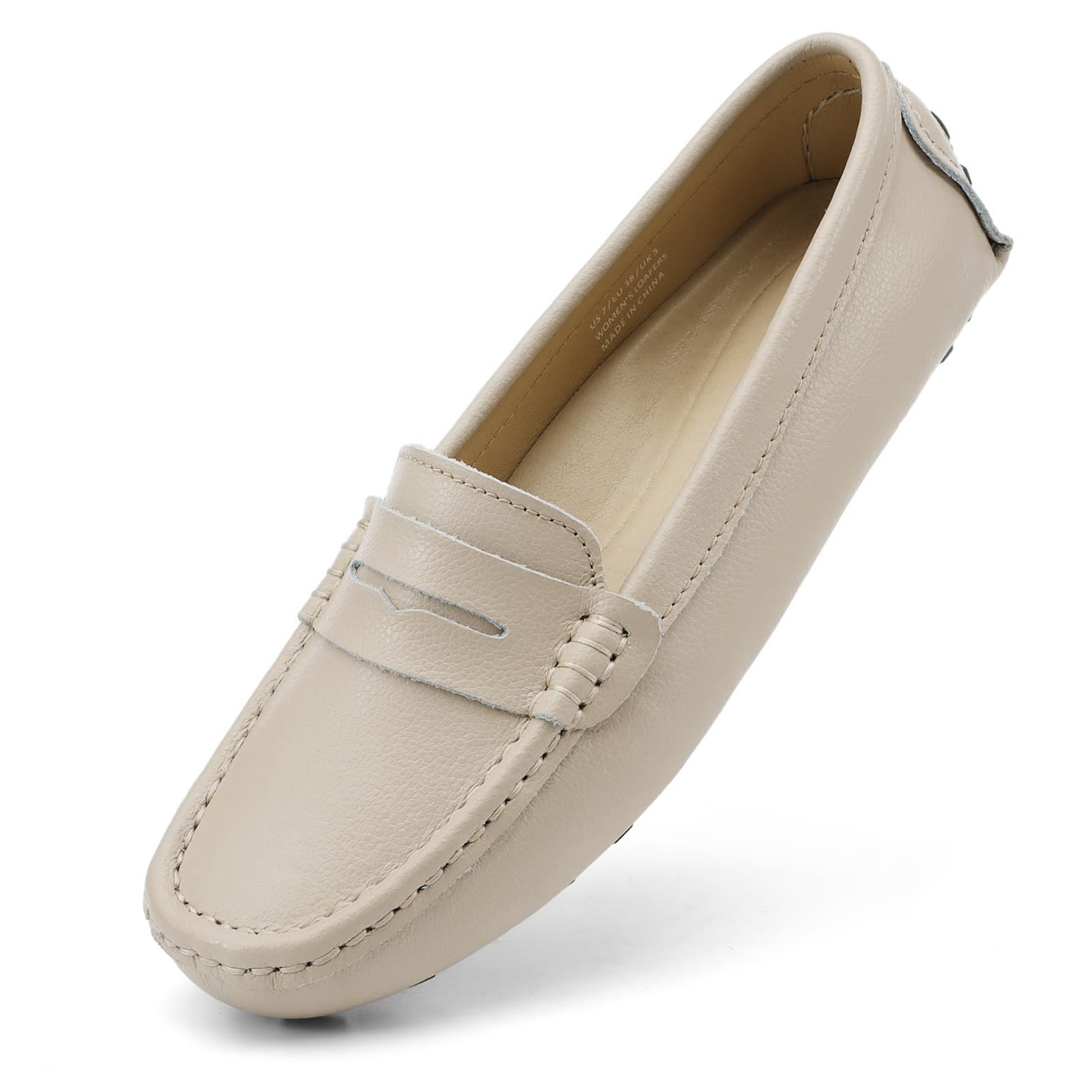 Artisure Women's Classic Comfort Leather Penny Loafers Casual Slip-Ons Lightweight Walking Flats Driving Mocs Boat Shoes