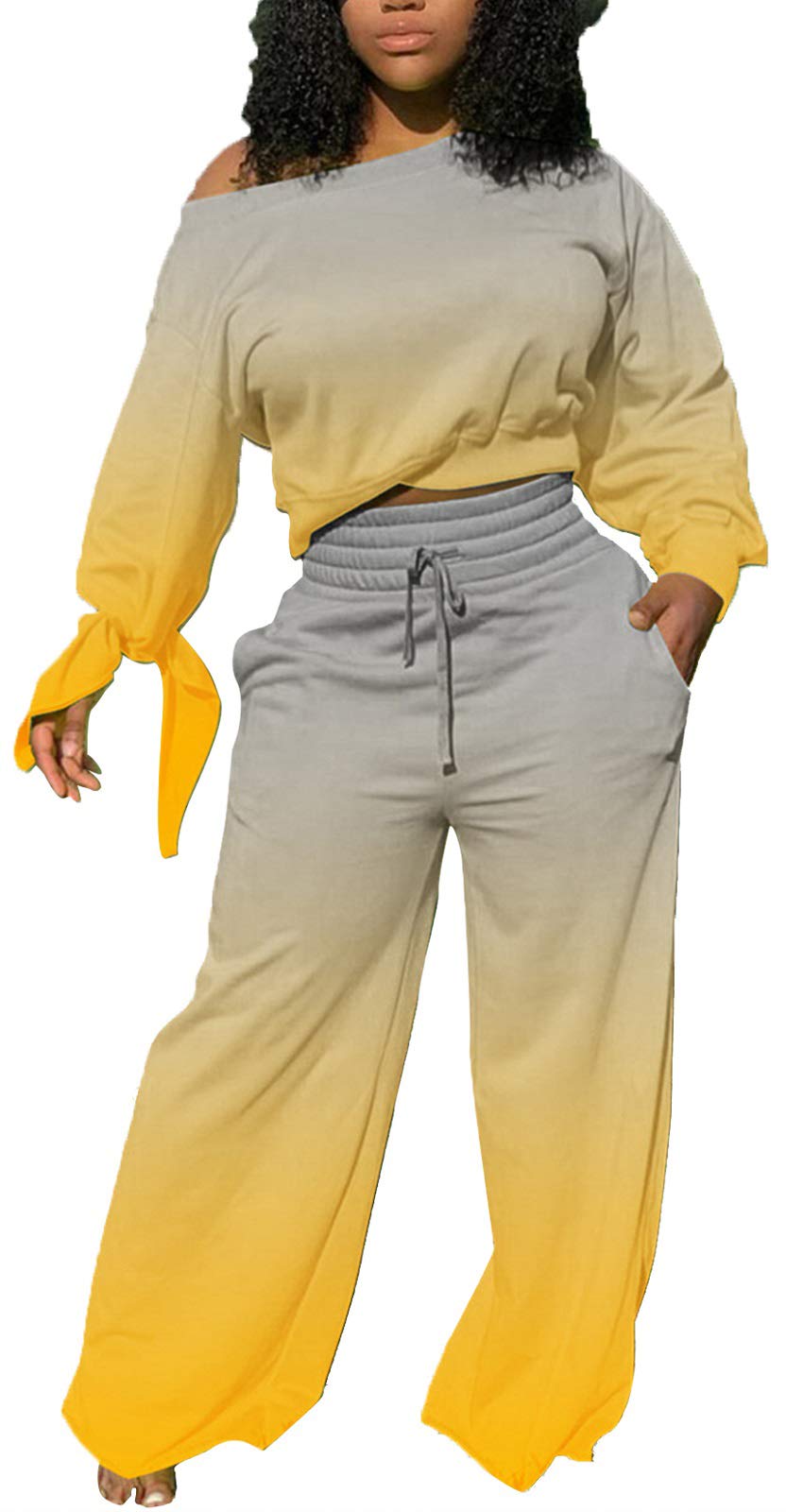 Yiershu Lounge Sets for Women 2026 Sweatsuits 2 Piece Outfit Tracksuit Matching Set Wide Leg Sweatpant