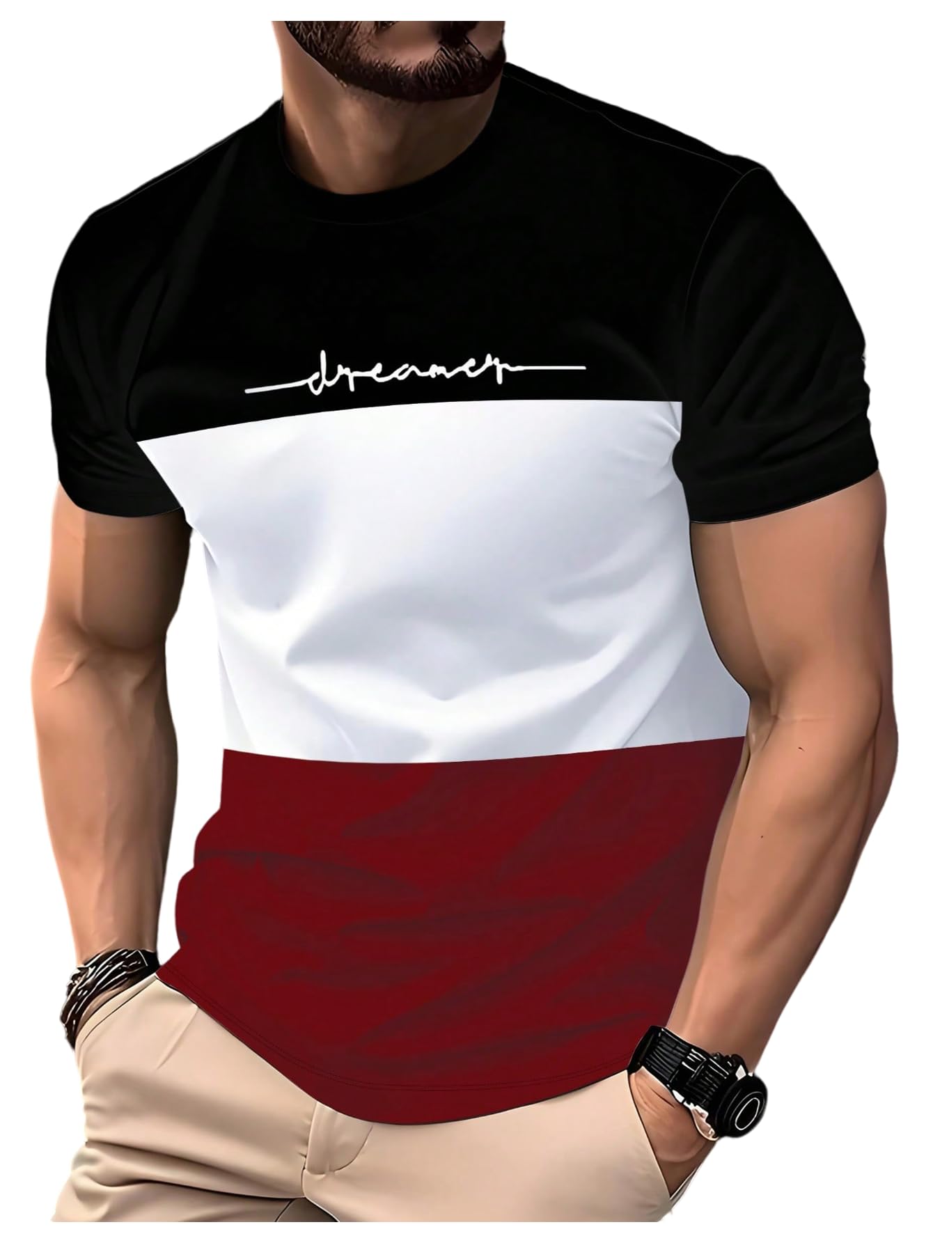 SOLY HUX Men's Casual T Shirts Short Sleeve Crew Neck Color Block Graphic Tees Shirt Summer Tops