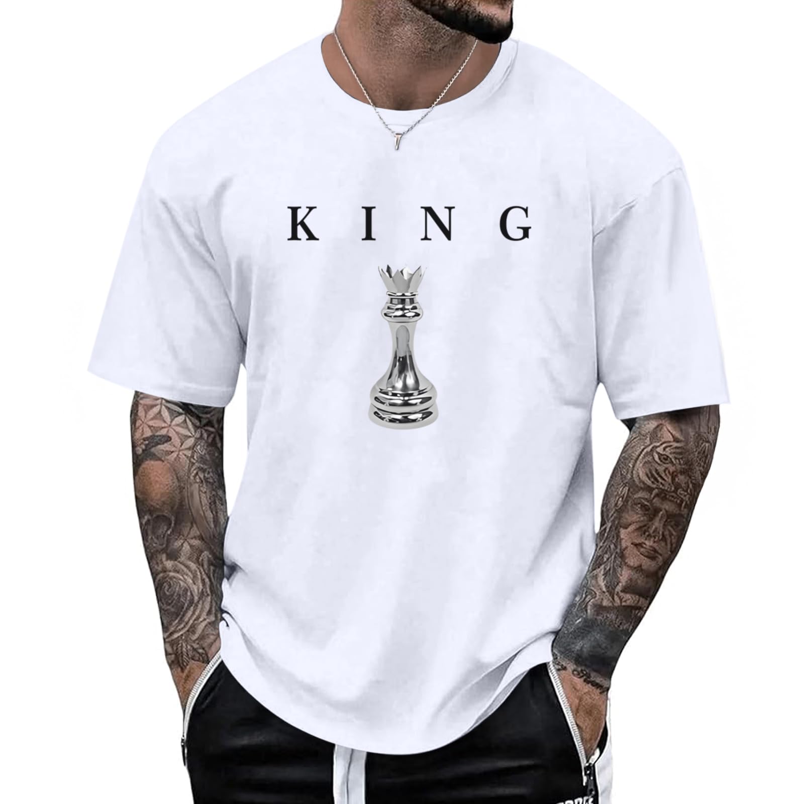 Kelxjia Men's King Chess Shirt Graphic Tees Designer Printed T Shirts for Men Urban Letter T-Shirt Streetwear
