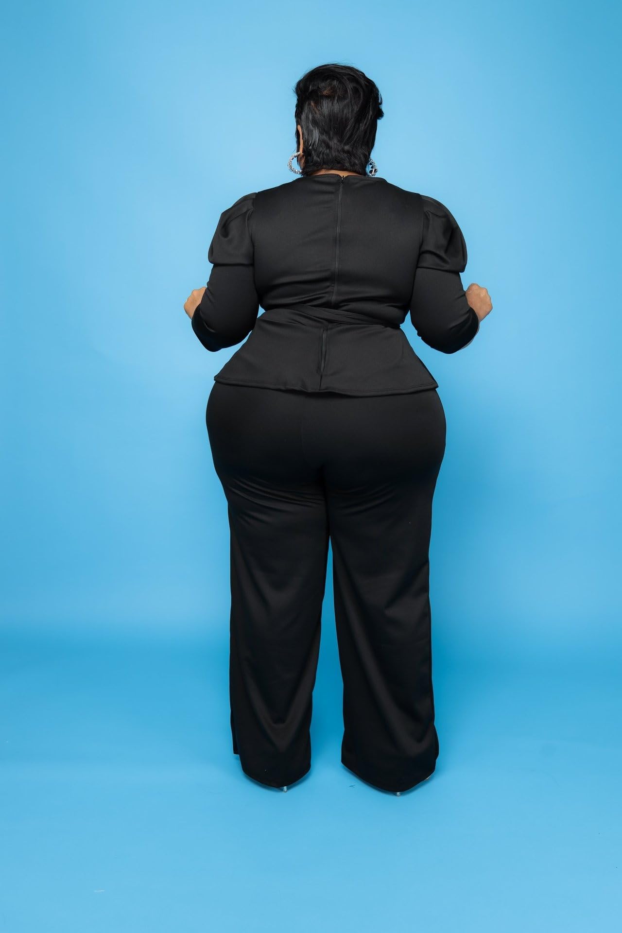 MRSFITOK Plus Size 2 Piece Wide Leg Pants Set for Women Casual Long Sleeve Shirt Long Pant Sets Sexy With Belt