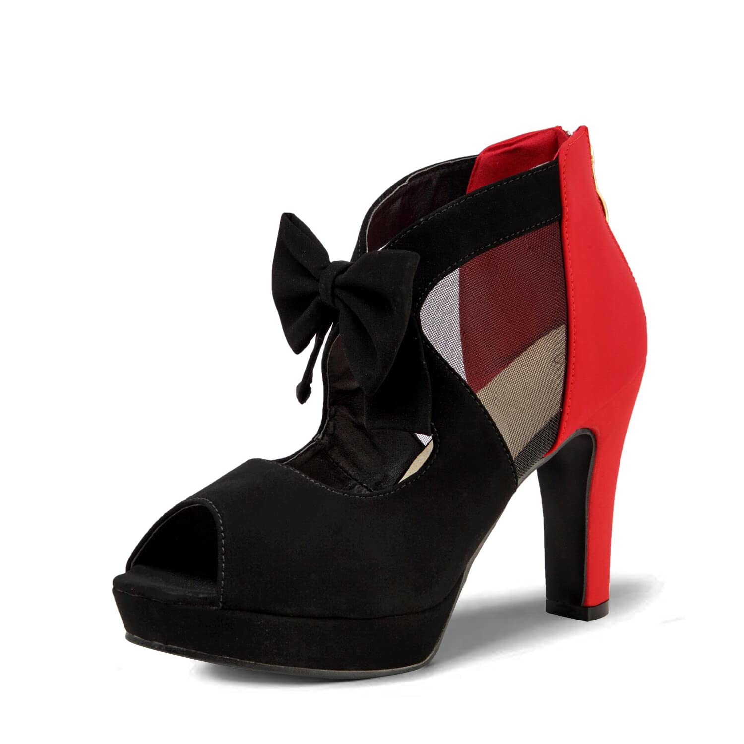 GATUXUS Open Toe Women Platform High Heel Shoes Bows Strappy Sandals