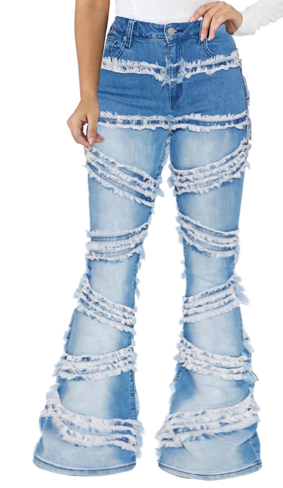 CuteCherry Women Baggy Ripped Jeans Destroyed Wide Leg Retro Denim Pants