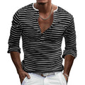 Men's Striped Button Down Shirt Long Sleeve Crewneck Shirts Casual Basic Pullover Fall Winter Tops for Men