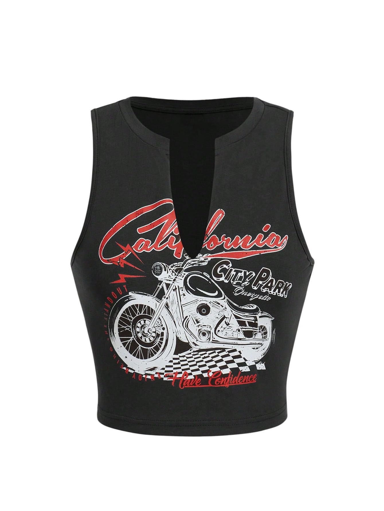 SOLY HUX Women's Letter Graphic Tank Top Notched V Neck Sleeveless Summer Crop Tops Streetwear