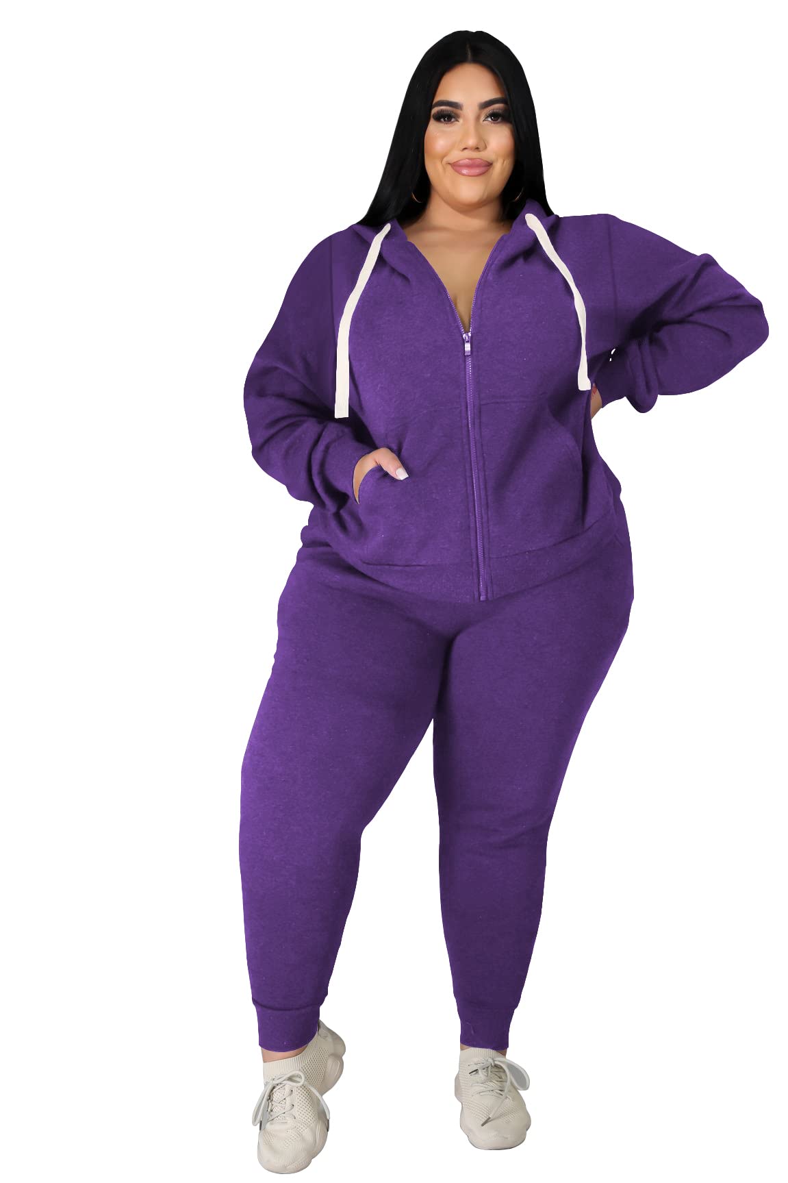 YeGine Womens Plus Size Two Piece Outfits Sweatsuits Casual Long Sleeve Set With Pockets