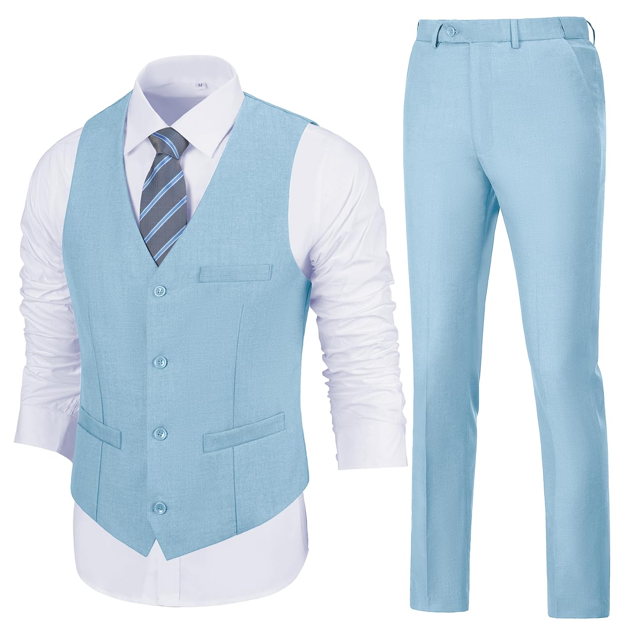 Mens Slim Fit 2 Piece Suit Set V-Neck Solid Dress Suit Vest Pants Wedding Prom Tuxedo for Men