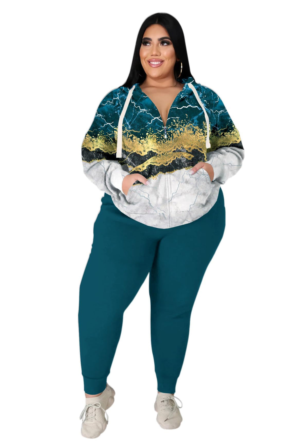 YeGine Womens Plus Size Two Piece Outfits Sweatsuits Casual Long Sleeve Set With Pockets