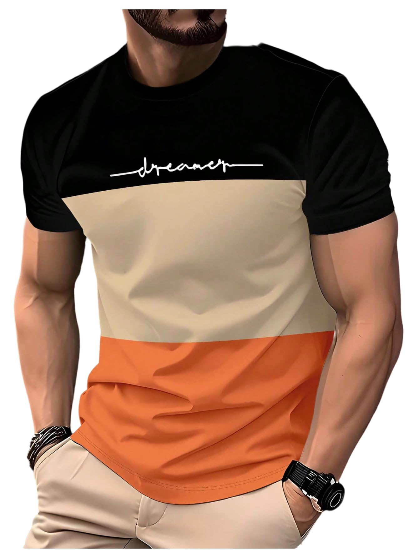 SOLY HUX Men's Casual T Shirts Short Sleeve Crew Neck Color Block Graphic Tees Shirt Summer Tops