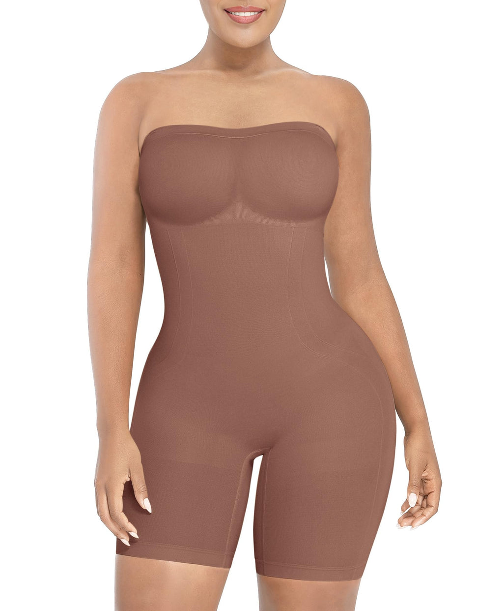 SHAPELLX Women's Shapewear Bodysuits Tummy Control Butt Lifter Body Shaper Strapless Seamless Mid Thigh Jumpsuit Tops