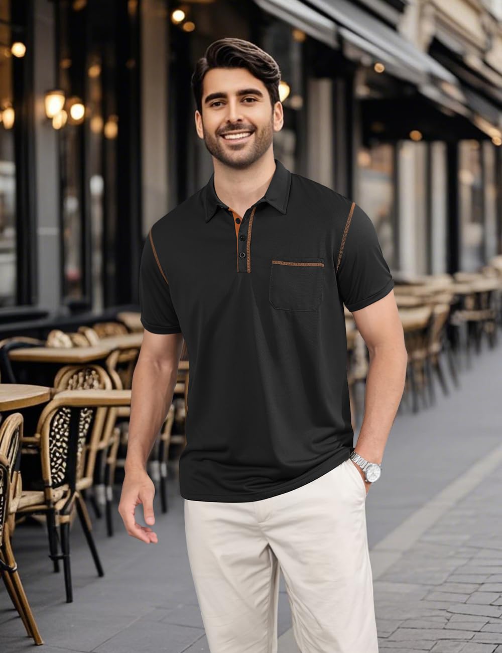 QOSOQ Men's Polo Shirts Short Sleeve Golf Polo T Shirt Lightweight Casual Button Down Shirts Summer Collared with Pocket